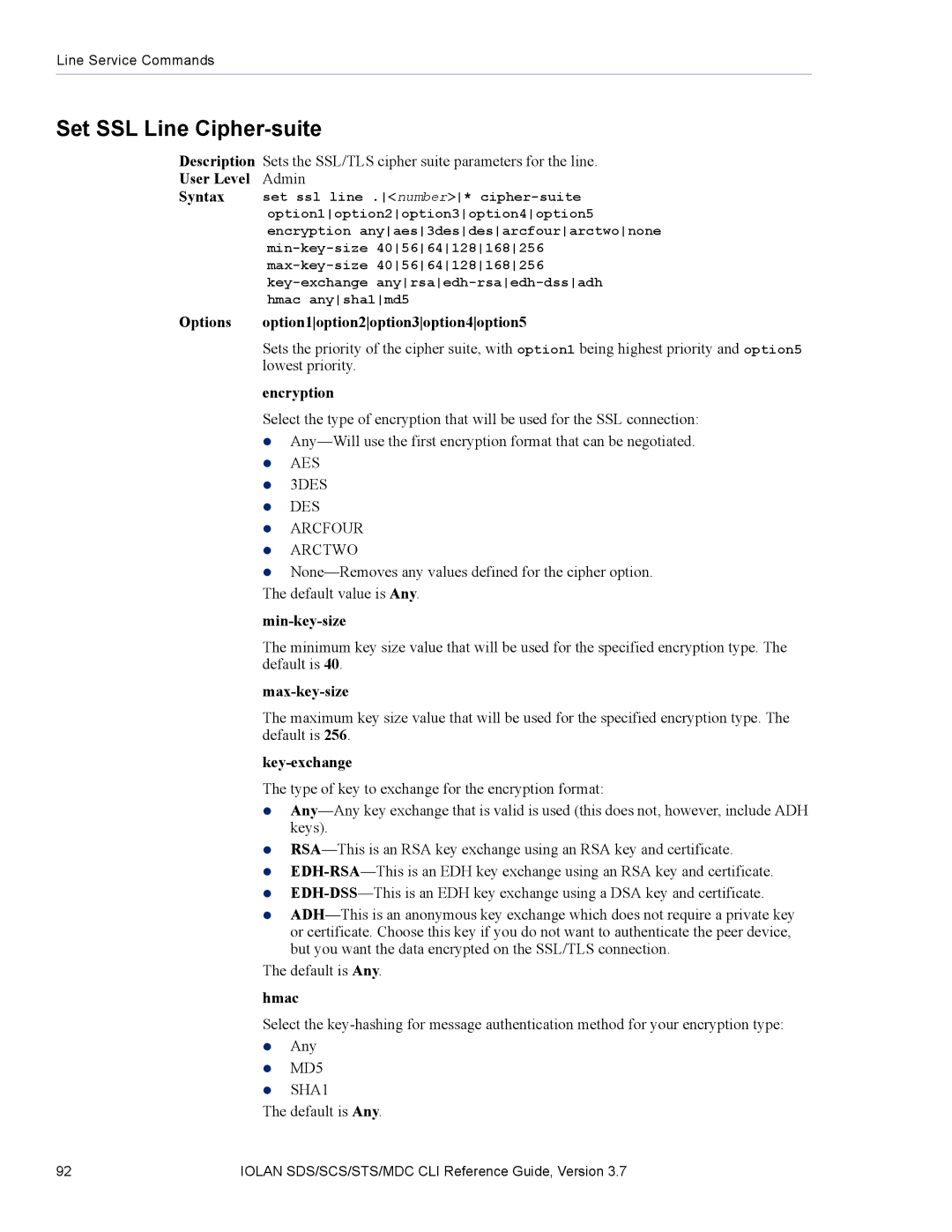 Perle Systems SDS, MDC manual Set SSL Line Cipher-suite, User Level Admin 