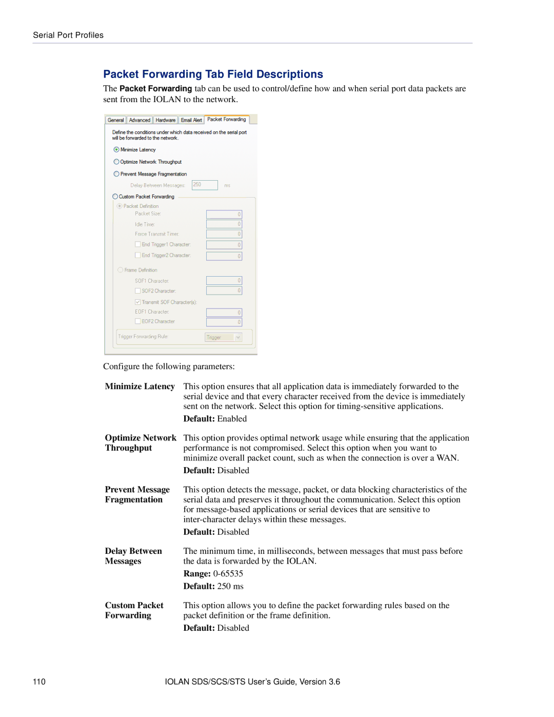 Perle Systems STS, SCS manual Packet Forwarding Tab Field Descriptions 