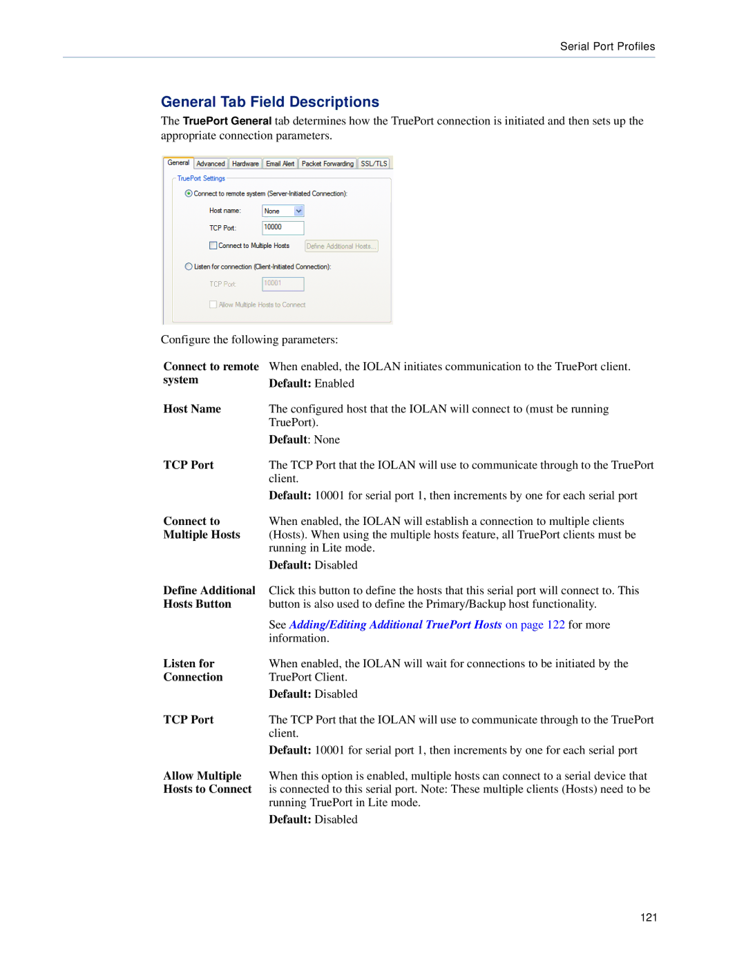 Perle Systems SCS Connect to remote, System Default Enabled Host Name, Multiple Hosts, Define Additional, Hosts Button 