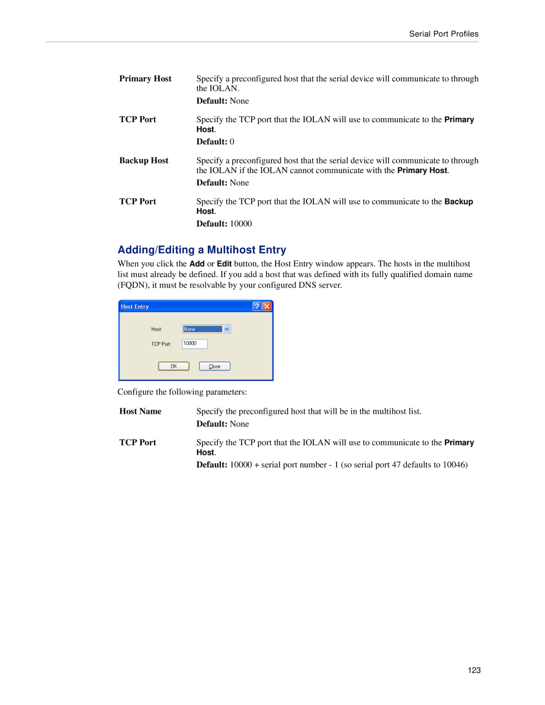 Perle Systems SCS, STS manual Adding/Editing a Multihost Entry, Primary Host, Backup Host 