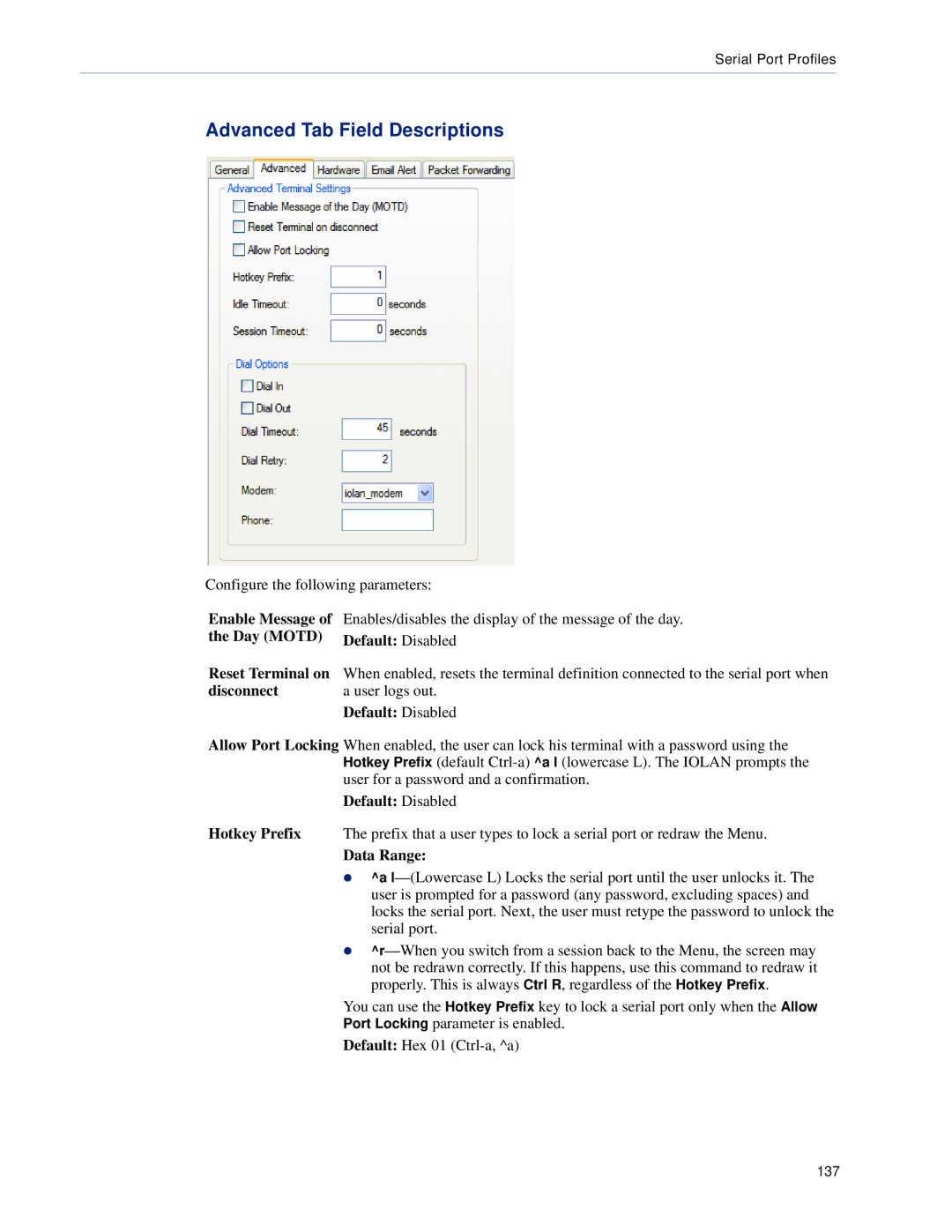 Perle Systems SCS, STS manual Advanced Tab Field Descriptions, Data Range 