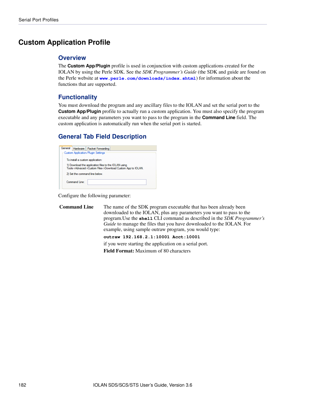 Perle Systems STS, SCS manual Custom Application Profile, General Tab Field Description 