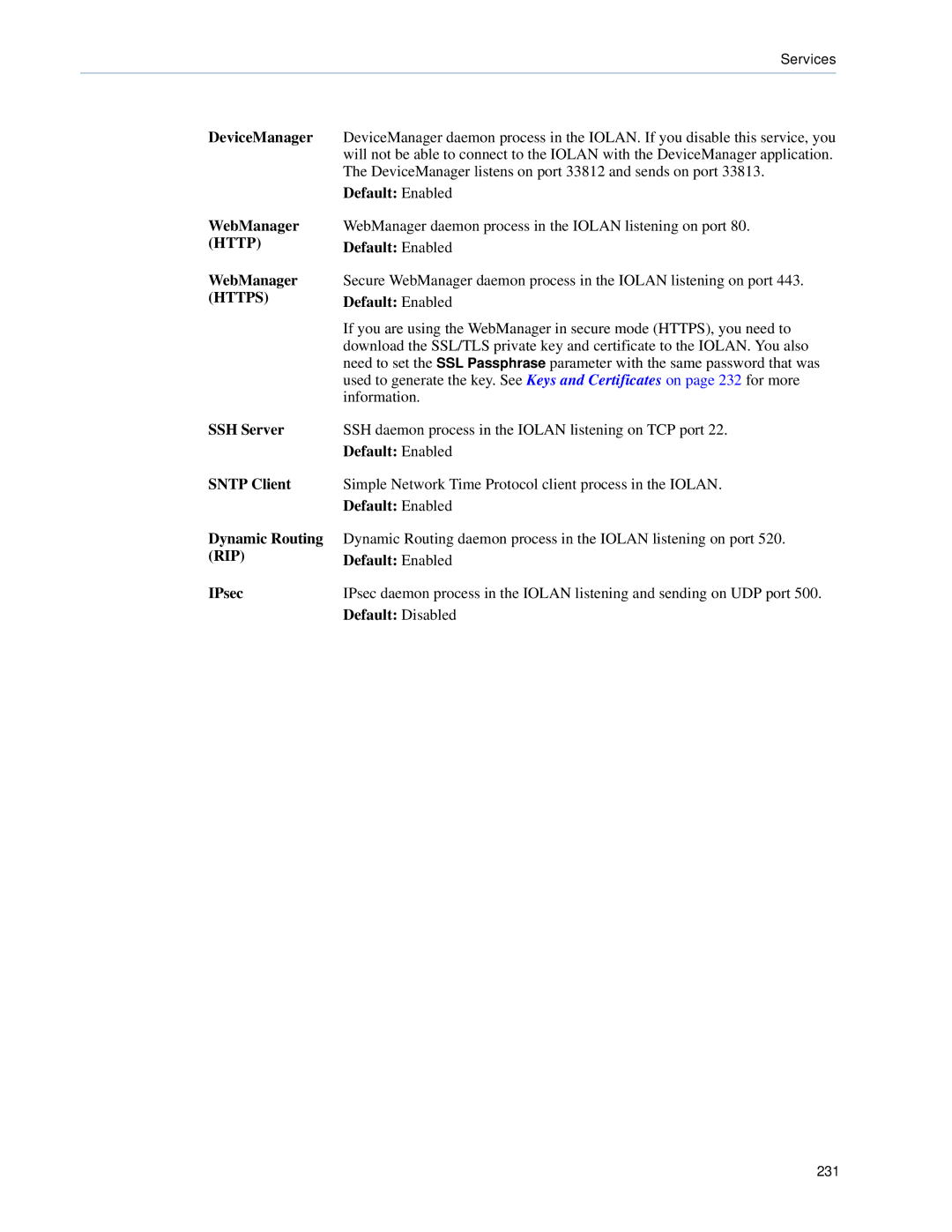 Perle Systems SCS, STS manual DeviceManager, WebManager, SSH Server, Sntp Client, Dynamic Routing, IPsec 