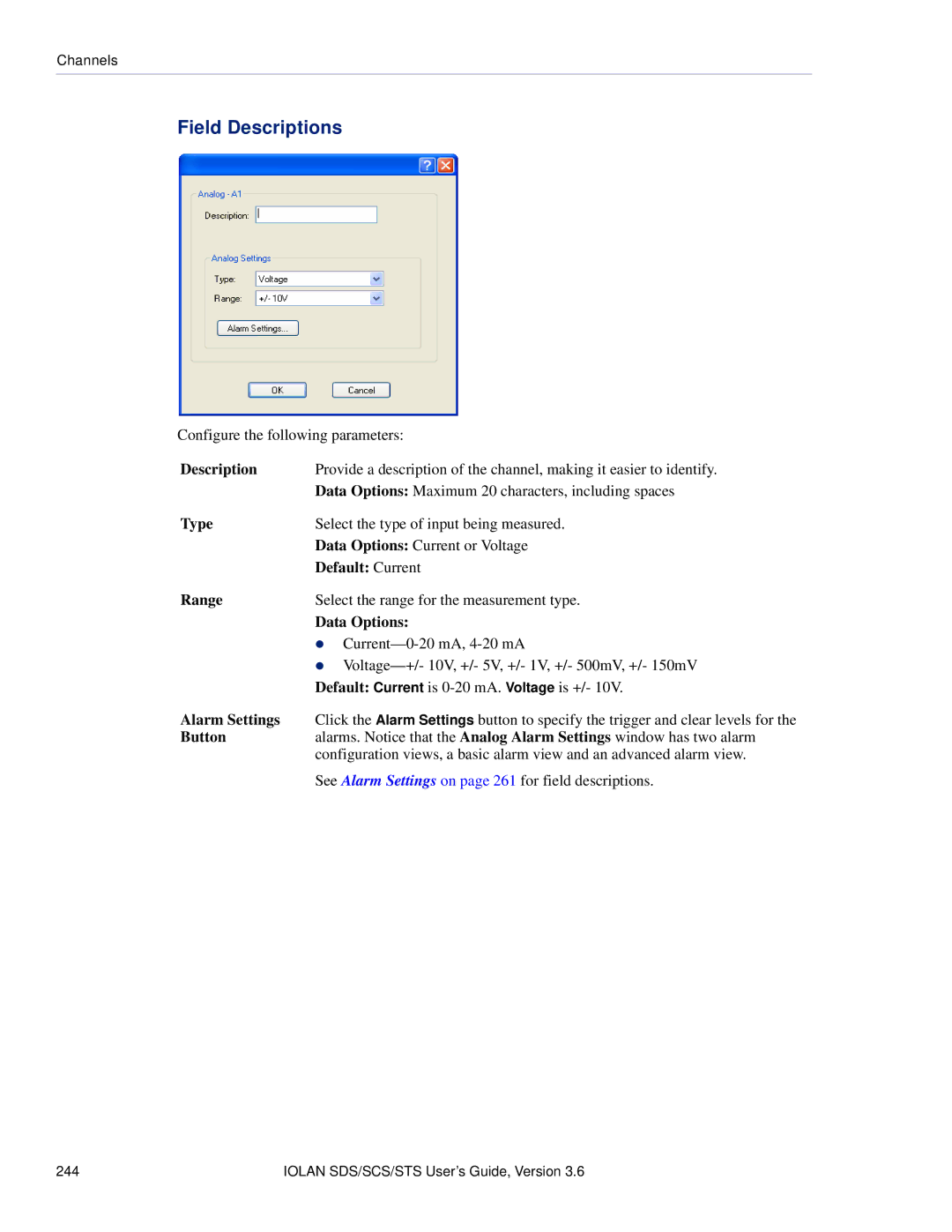 Perle Systems STS, SCS manual Default Current, Alarm Settings 