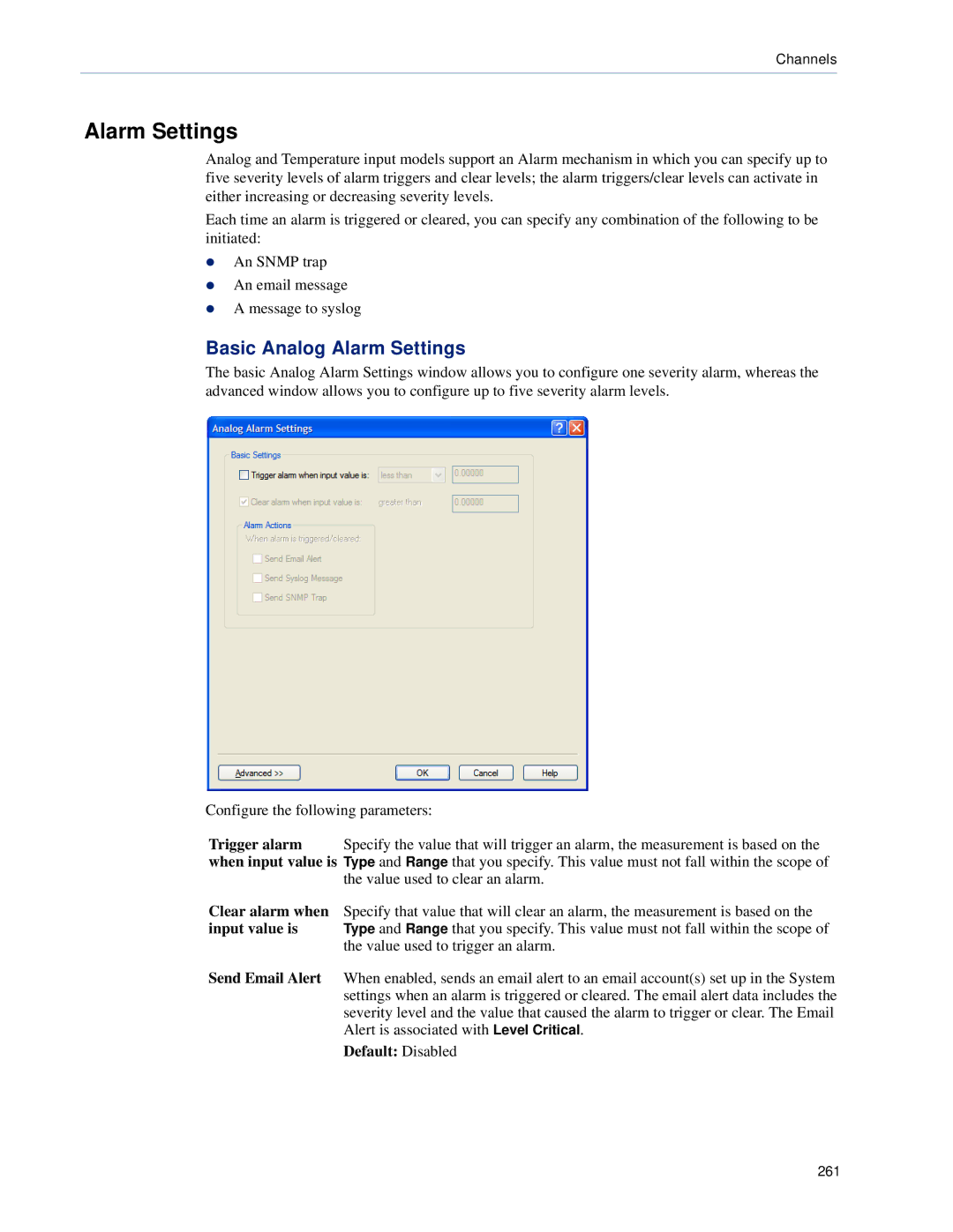 Perle Systems SCS, STS manual Basic Analog Alarm Settings 