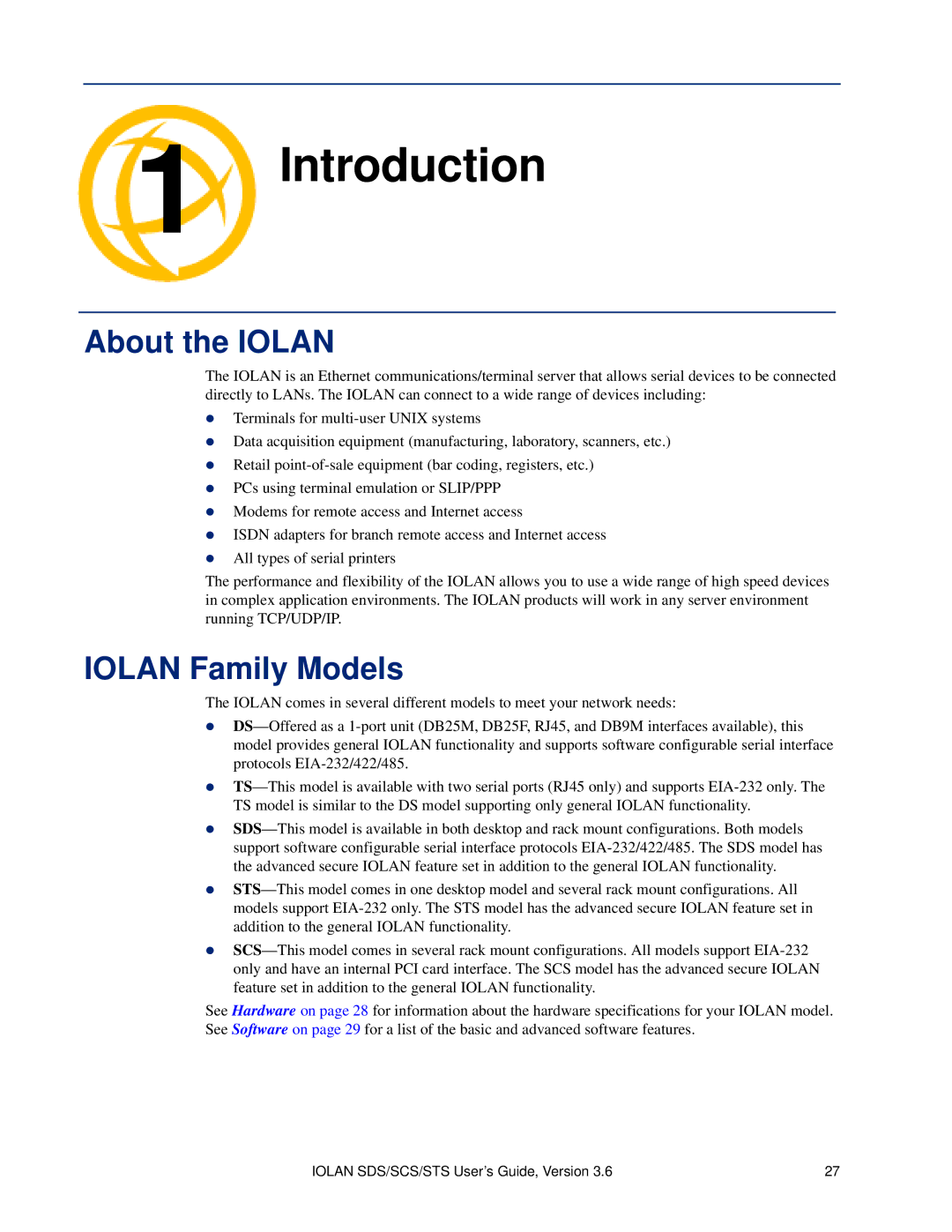 Perle Systems SCS, STS manual Introduction, About the Iolan, Iolan Family Models 