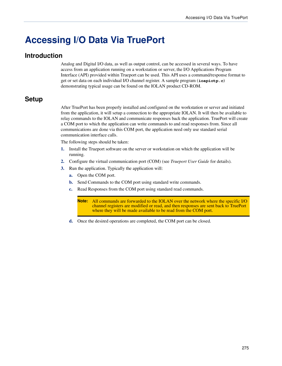 Perle Systems SCS, STS manual Accessing I/O Data Via TruePort, Introduction, Setup 