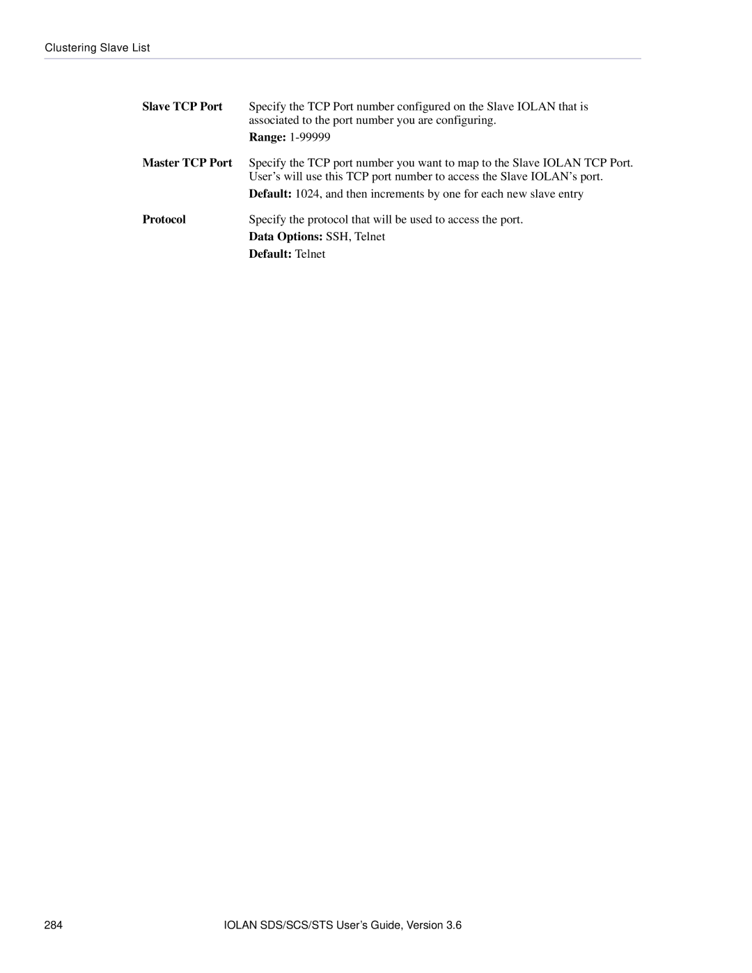 Perle Systems STS, SCS manual Slave TCP Port, Master TCP Port 