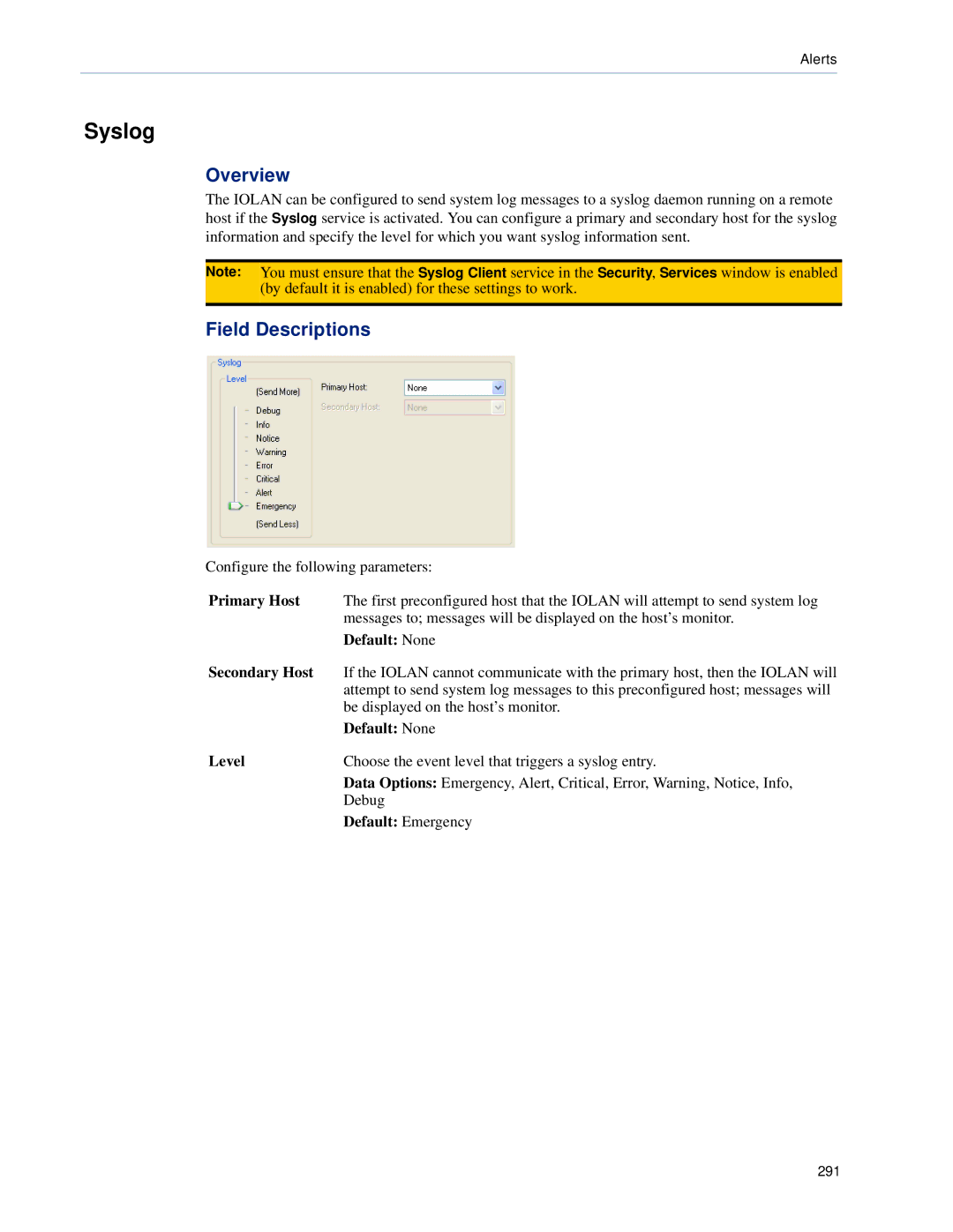 Perle Systems SCS, STS manual Syslog, Primary Host 