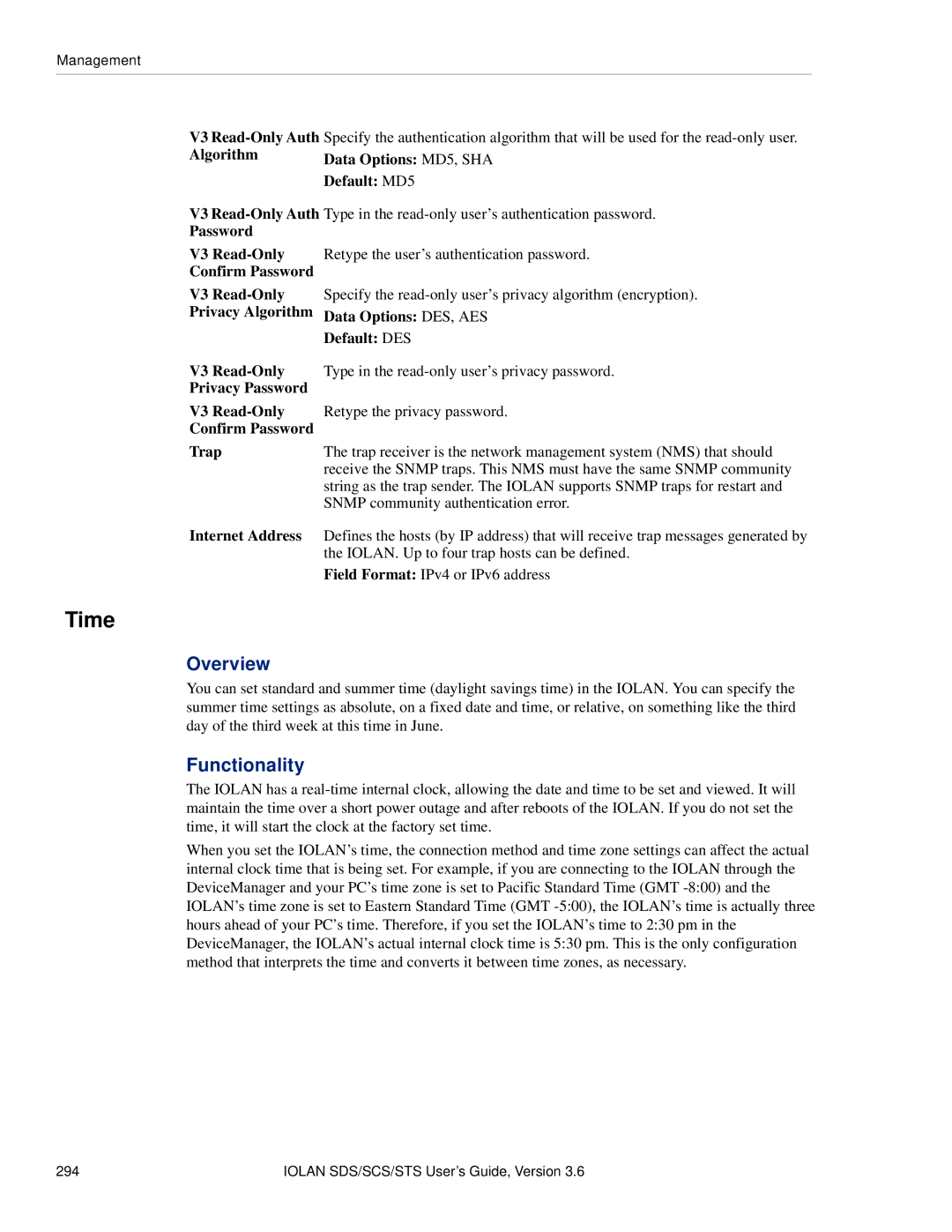 Perle Systems STS Time, Algorithm Data Options MD5, SHA Default MD5, Privacy Algorithm Data Options DES, AES Default DES 