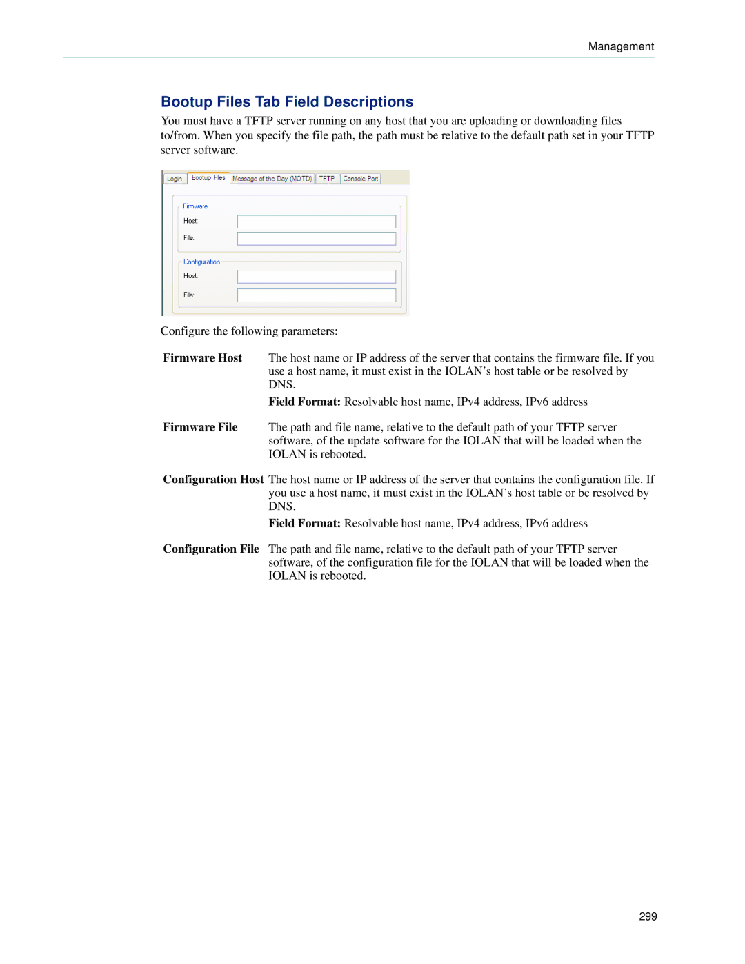 Perle Systems SCS, STS manual Bootup Files Tab Field Descriptions 