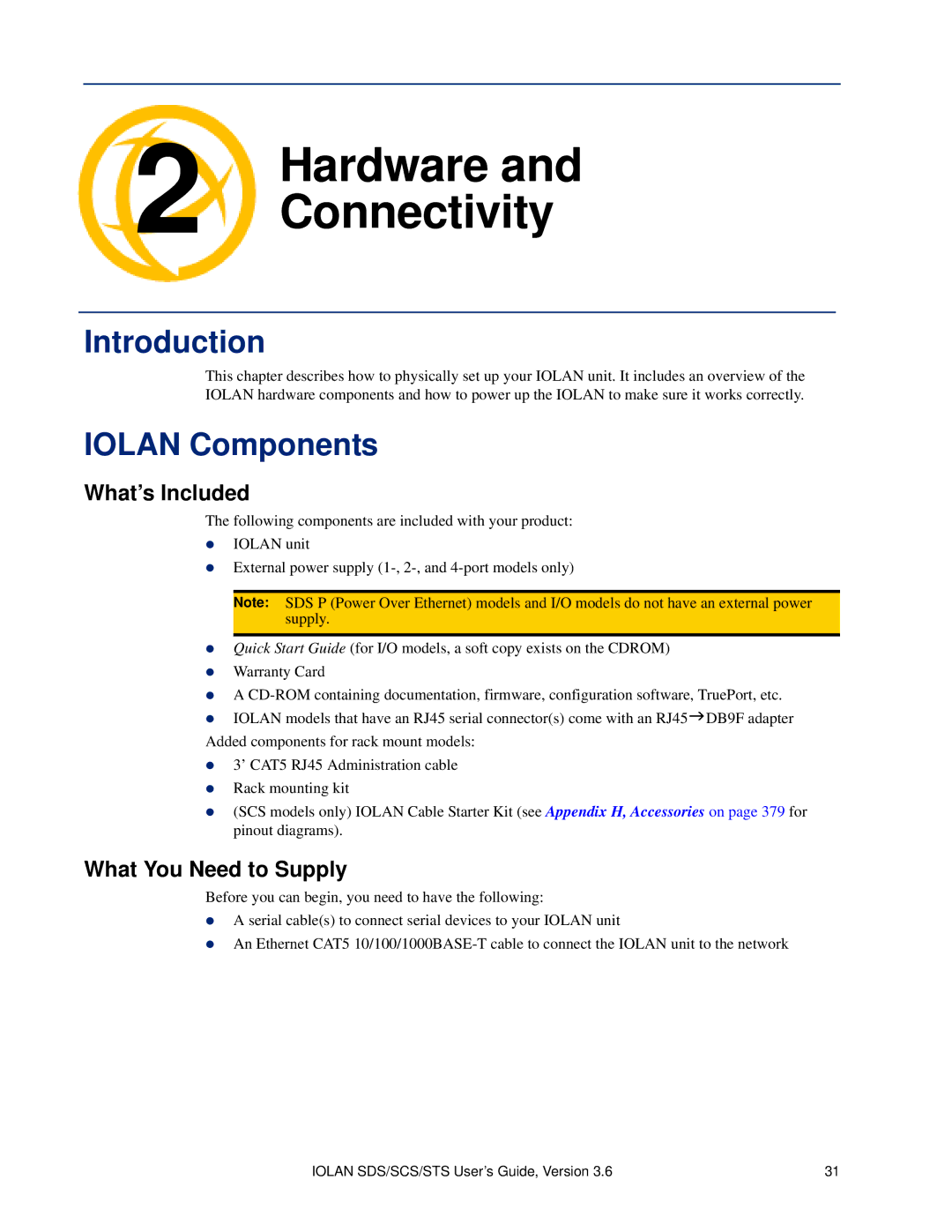 Perle Systems SCS, STS manual Connectivity, Introduction, Iolan Components, What’s Included, What You Need to Supply 