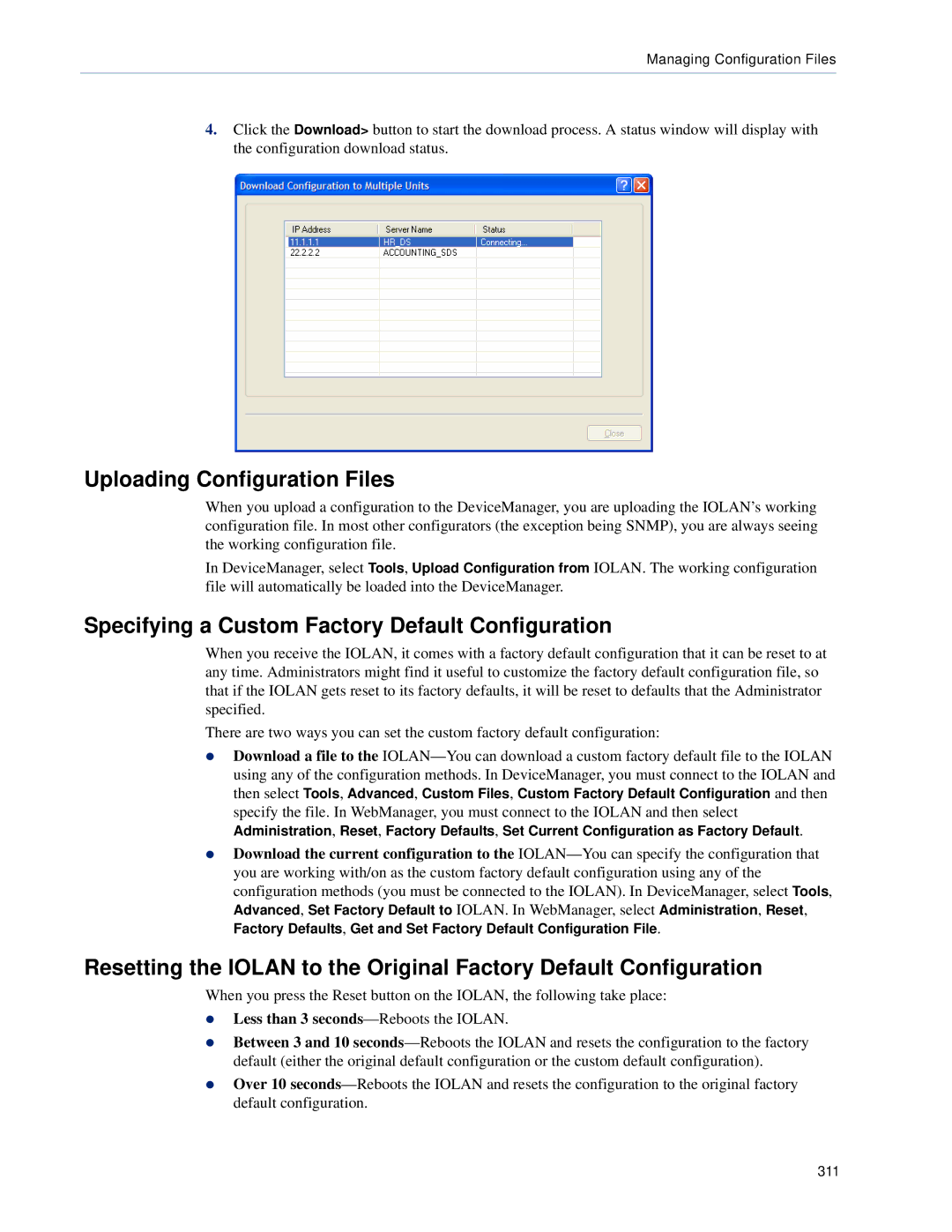 Perle Systems SCS, STS manual Uploading Configuration Files, Specifying a Custom Factory Default Configuration 