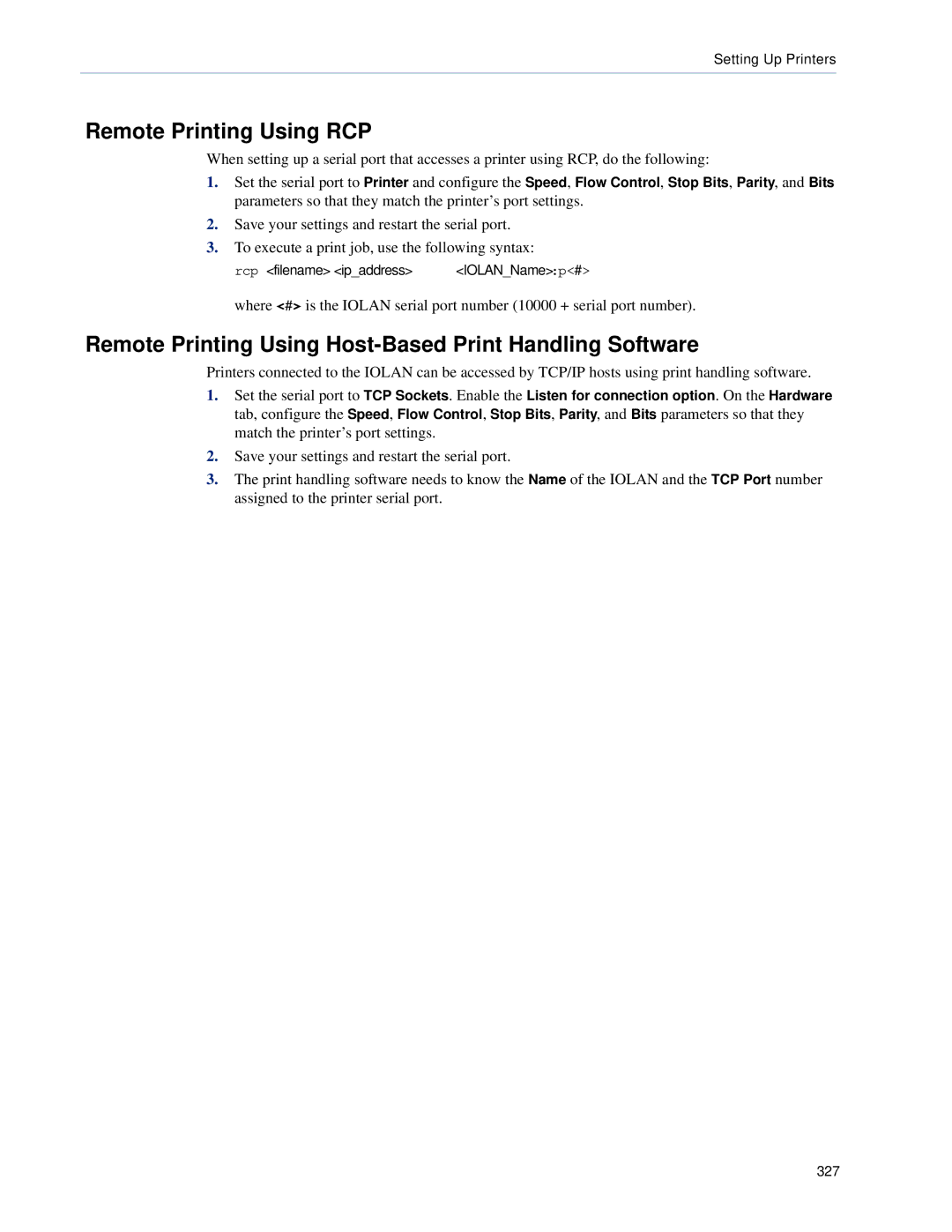 Perle Systems SCS, STS manual Remote Printing Using RCP, Remote Printing Using Host-Based Print Handling Software 