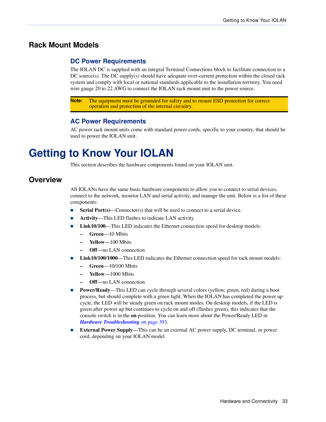 Perle Systems SCS Getting to Know Your Iolan, Rack Mount Models, Overview, DC Power Requirements, AC Power Requirements 