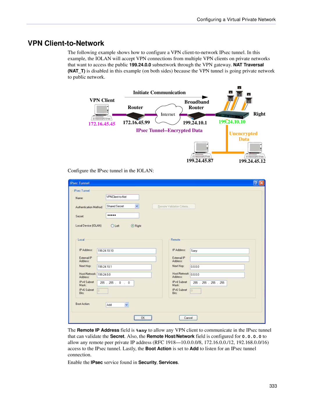 Perle Systems SCS, STS manual VPN Client-to-Network, VPN Client Initiate Communication Router Broadband Right 