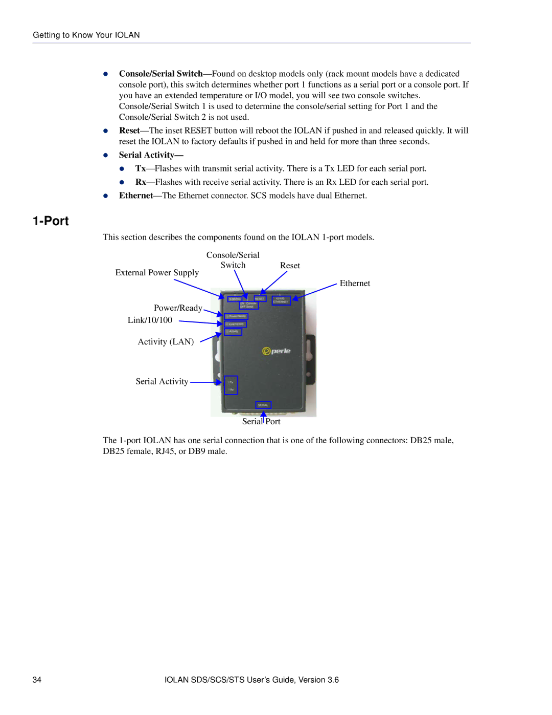 Perle Systems STS, SCS manual Port, Serial Activity 