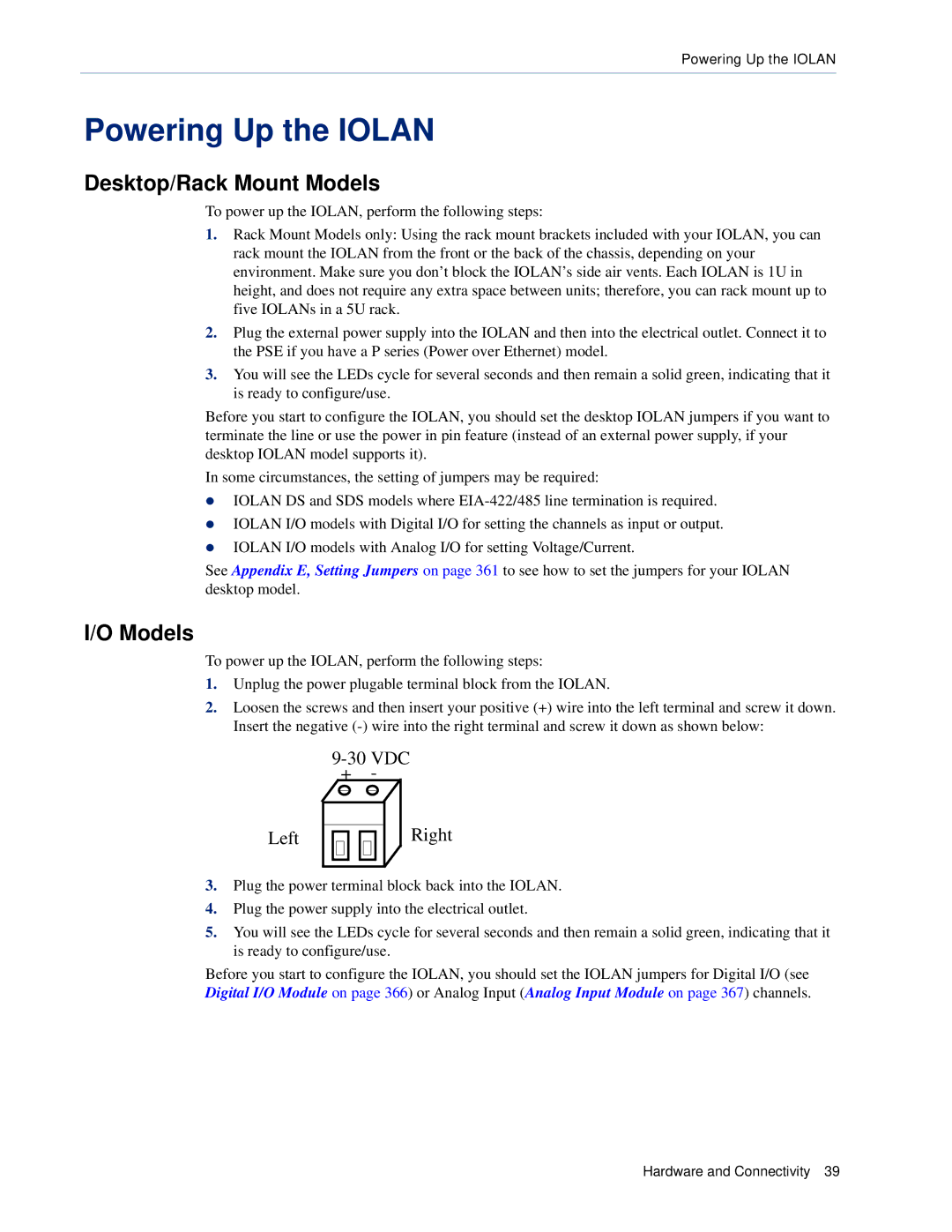 Perle Systems SCS, STS manual Powering Up the Iolan, Desktop/Rack Mount Models 