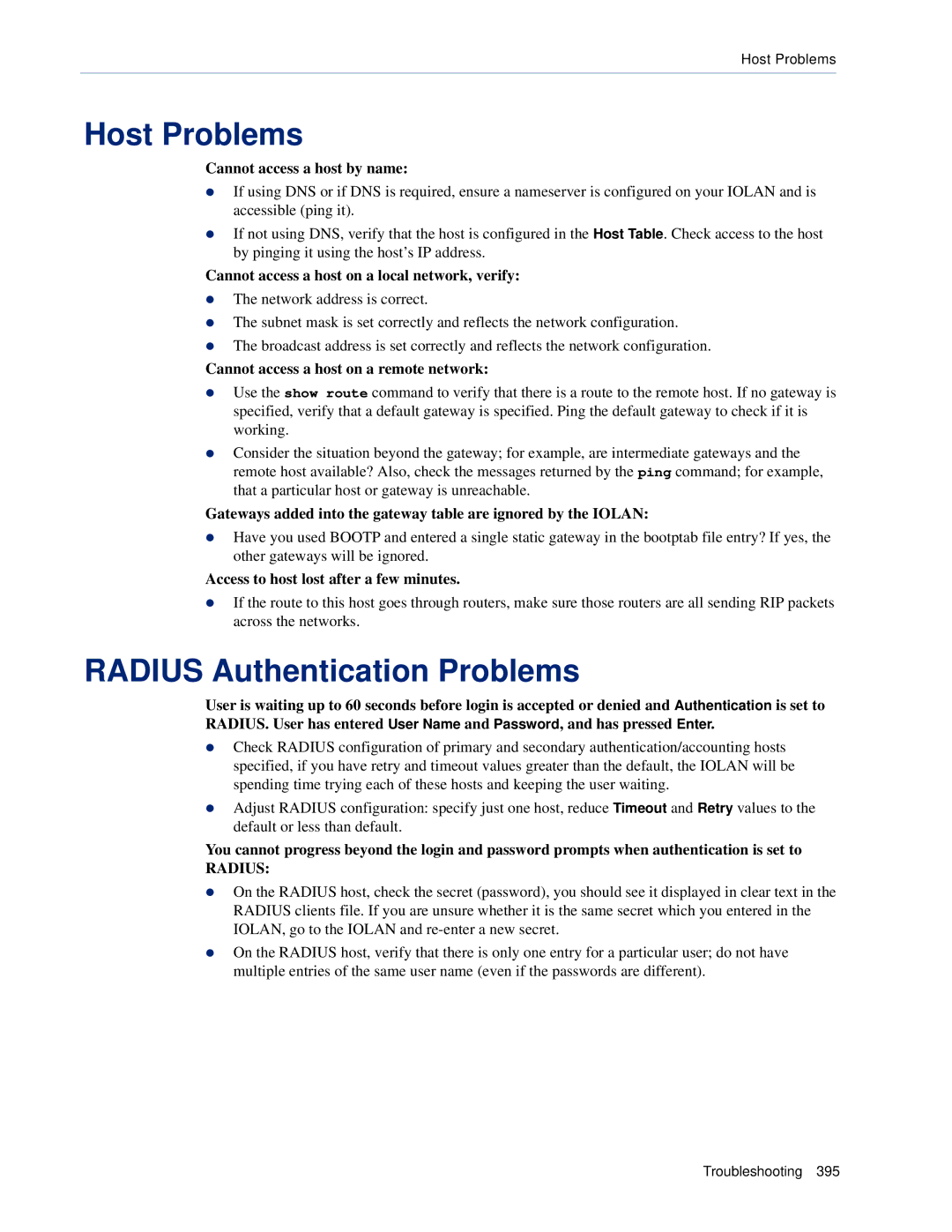 Perle Systems SCS, STS manual Host Problems, Radius Authentication Problems 