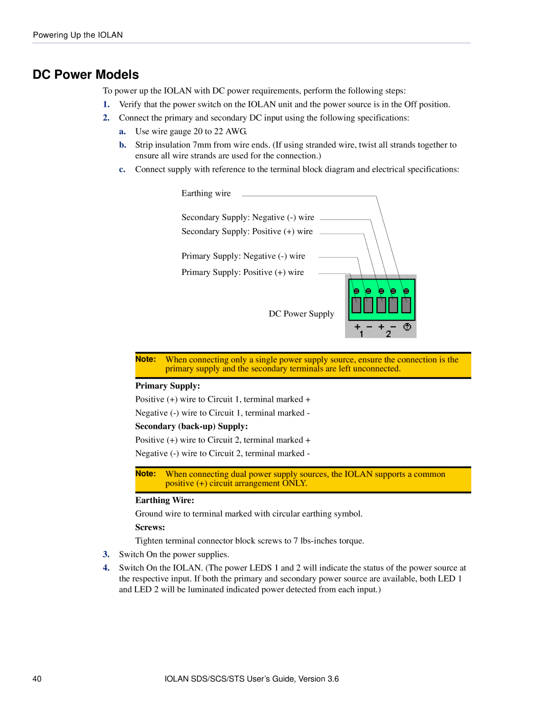 Perle Systems STS, SCS manual DC Power Models, Primary Supply, Secondary back-up Supply, Earthing Wire, Screws 