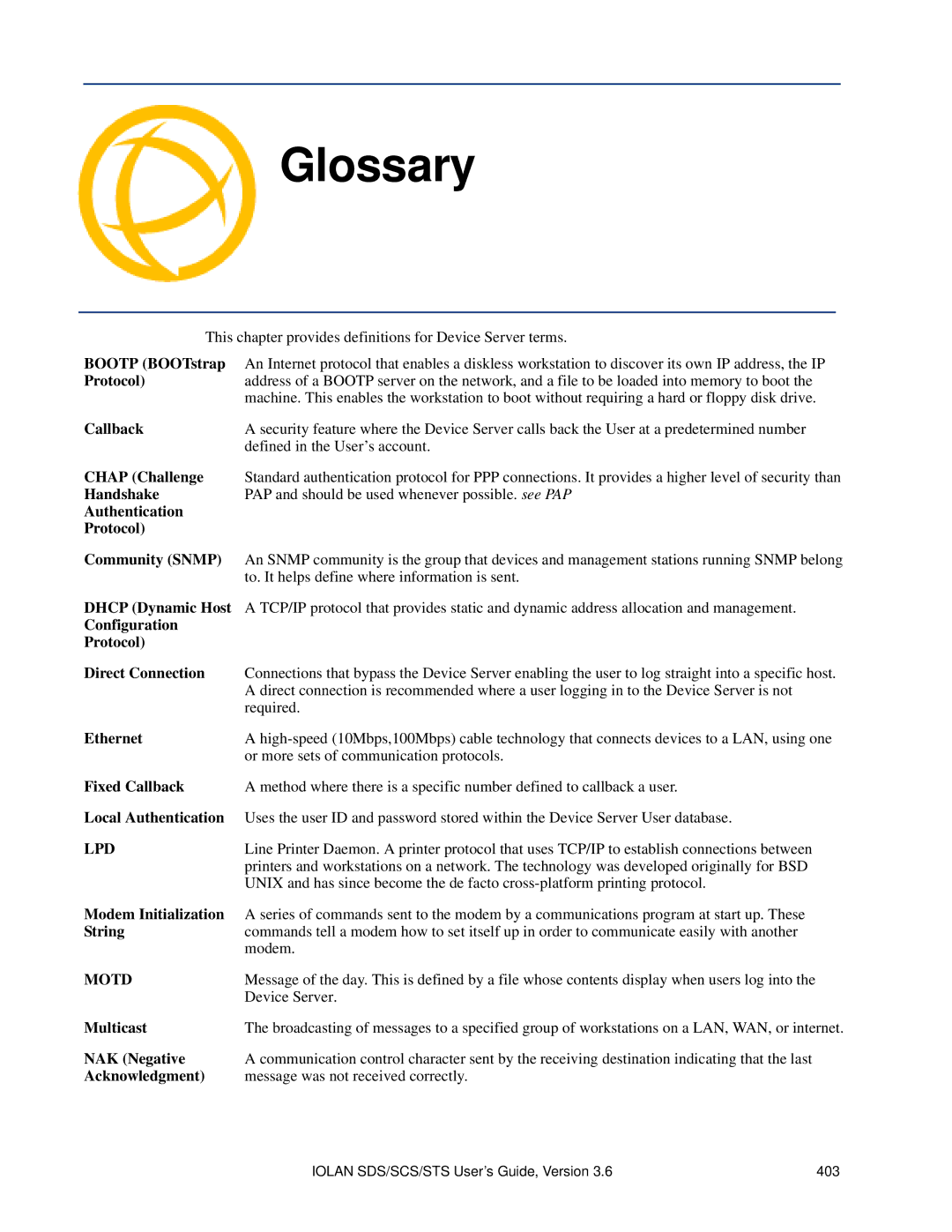 Perle Systems SCS, STS manual Glossary 