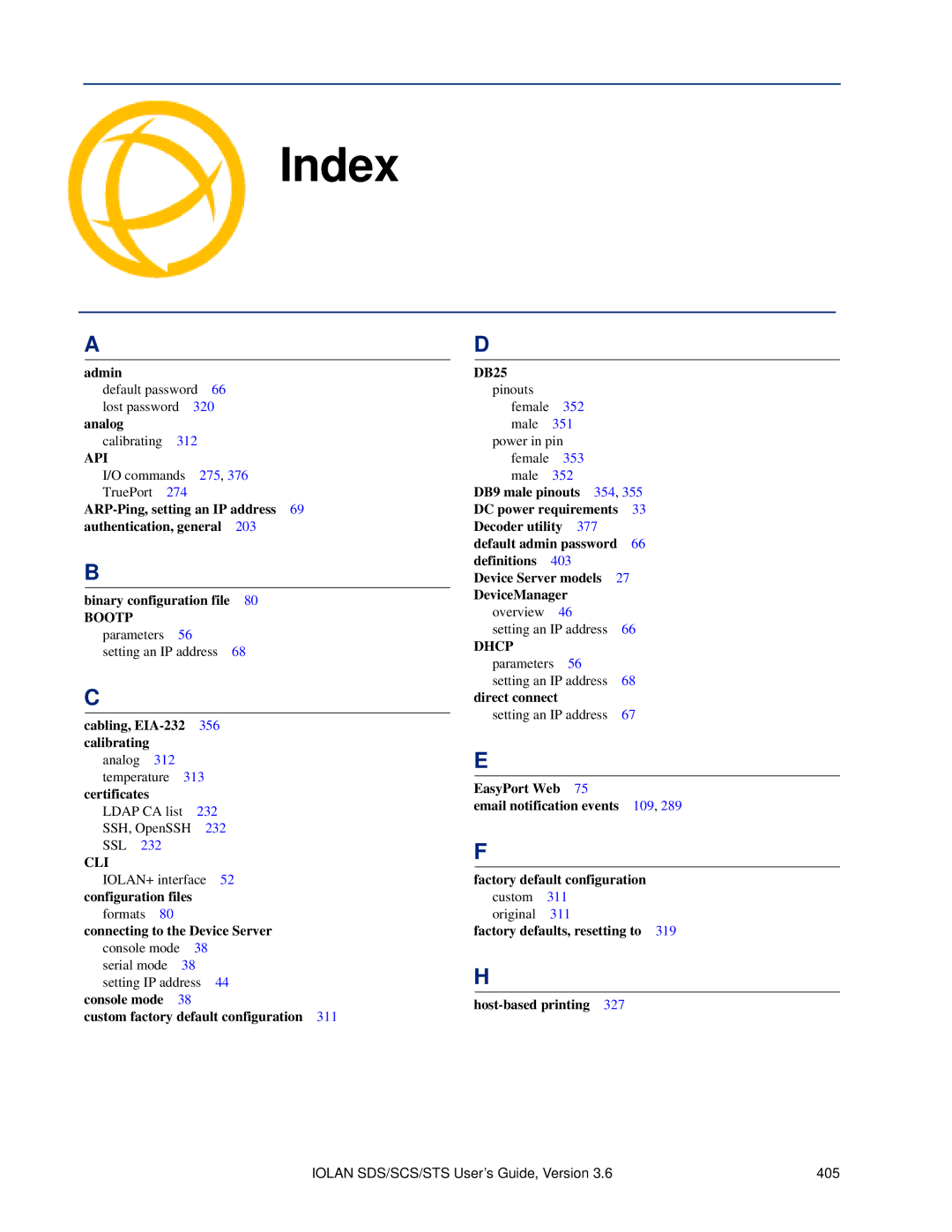 Perle Systems SCS, STS manual Index, Api 