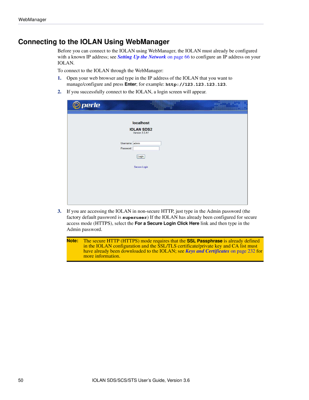 Perle Systems STS, SCS manual Connecting to the Iolan Using WebManager 