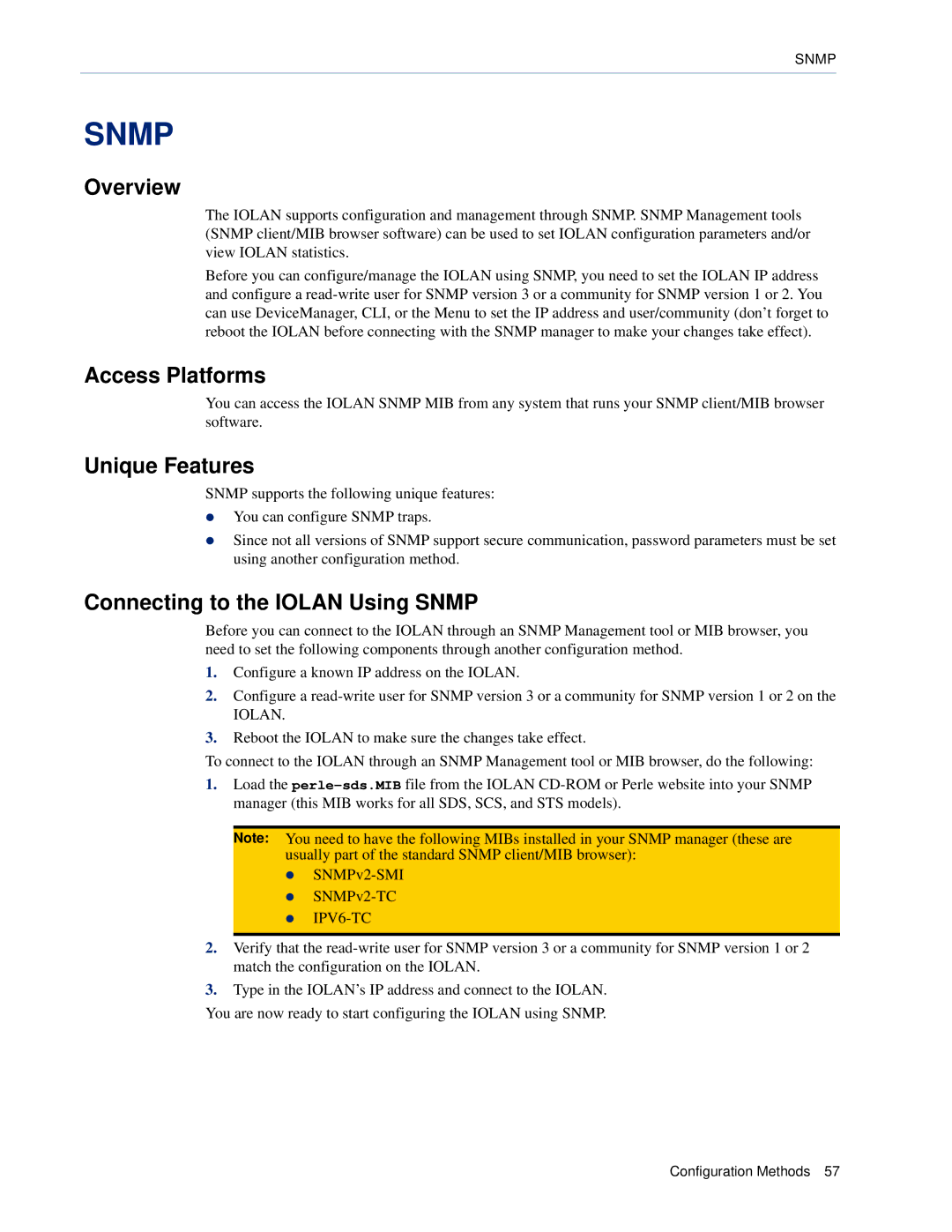 Perle Systems SCS, STS manual Connecting to the Iolan Using Snmp 