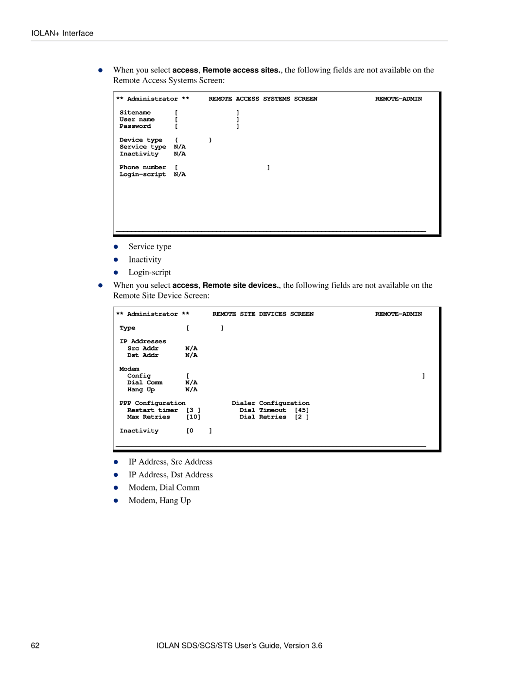 Perle Systems STS, SCS manual Remote Access Systems Screen 