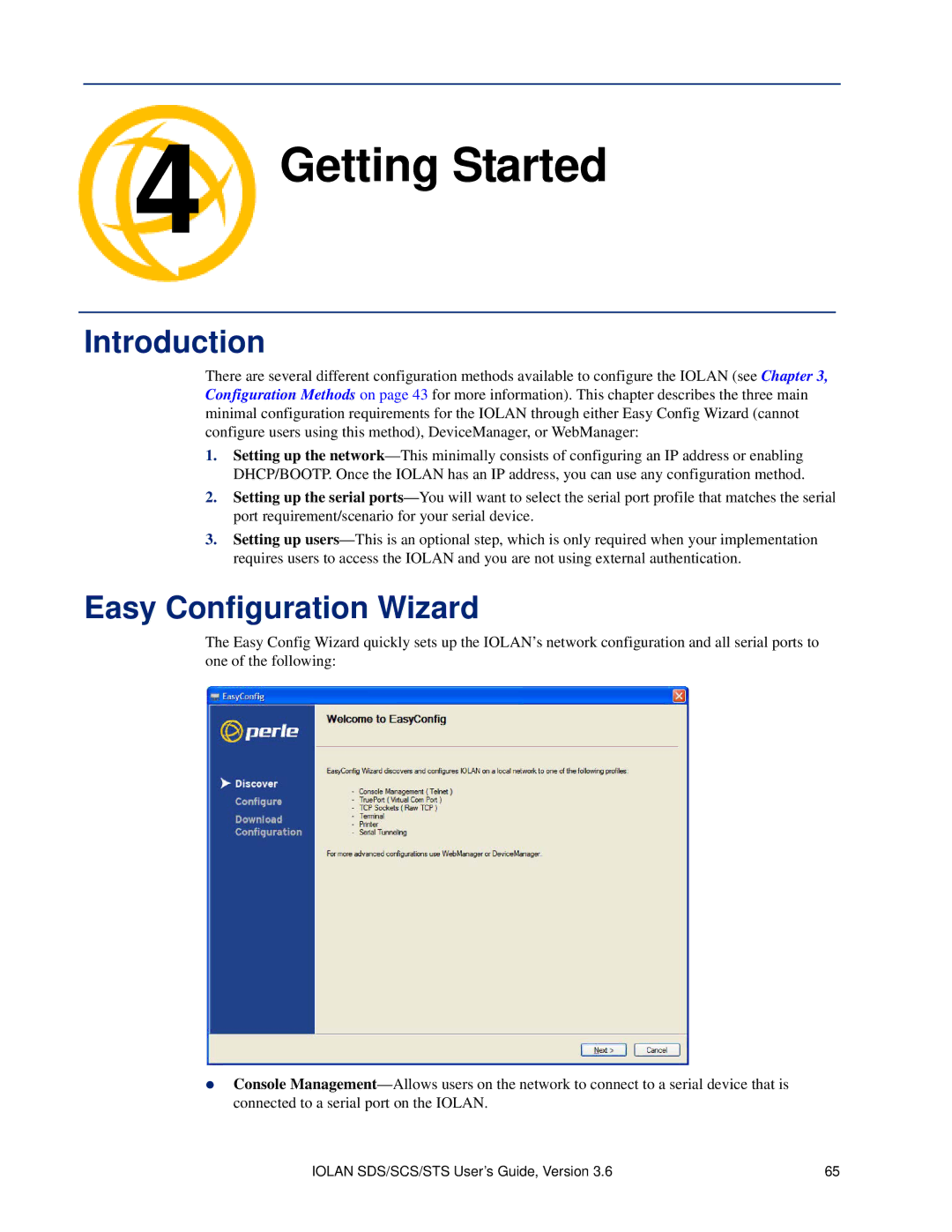 Perle Systems SCS, STS manual Getting Started, Easy Configuration Wizard 