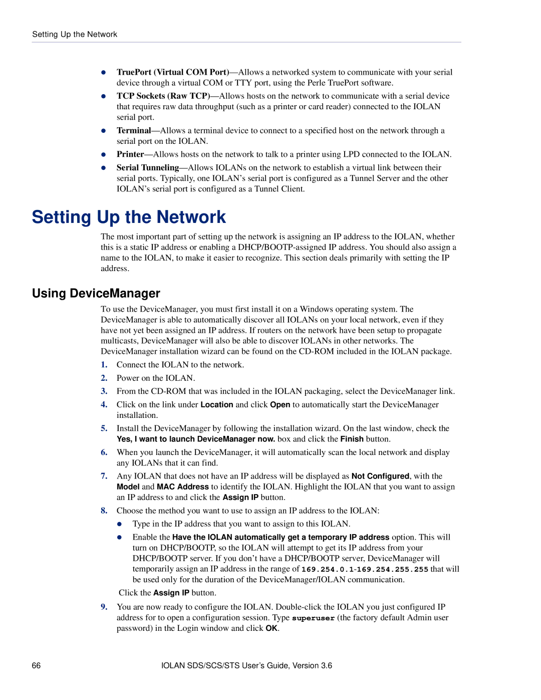 Perle Systems STS, SCS manual Setting Up the Network, Using DeviceManager 