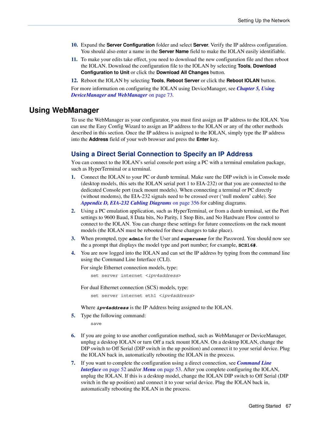 Perle Systems SCS, STS manual Using WebManager, Using a Direct Serial Connection to Specify an IP Address 