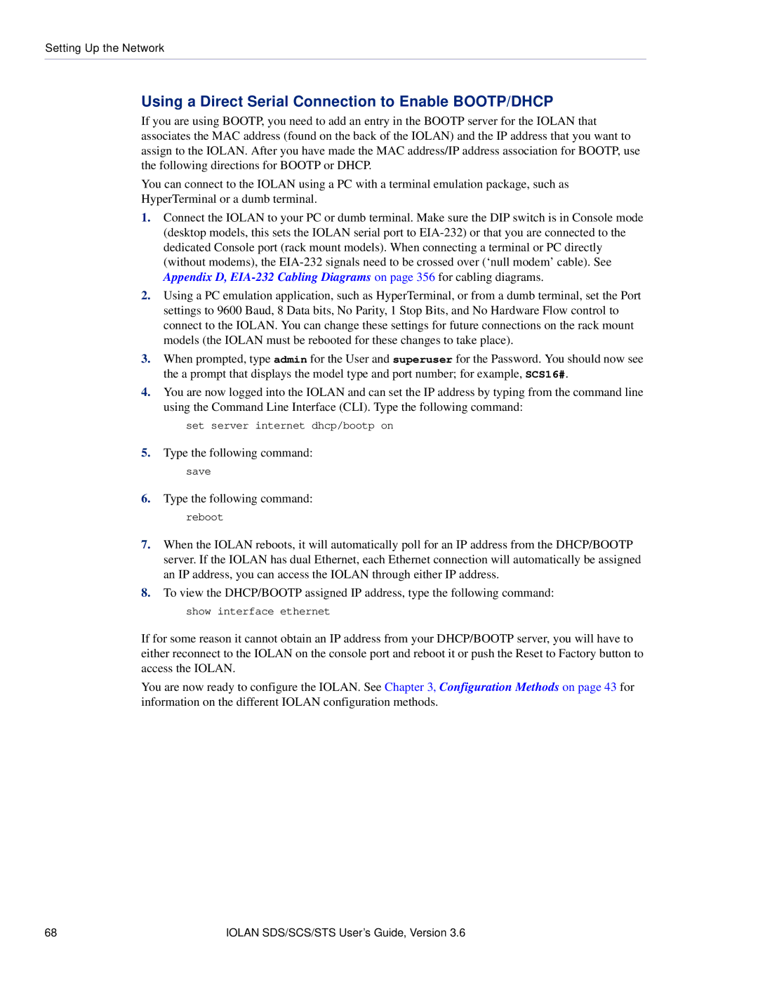 Perle Systems STS, SCS manual Using a Direct Serial Connection to Enable BOOTP/DHCP 