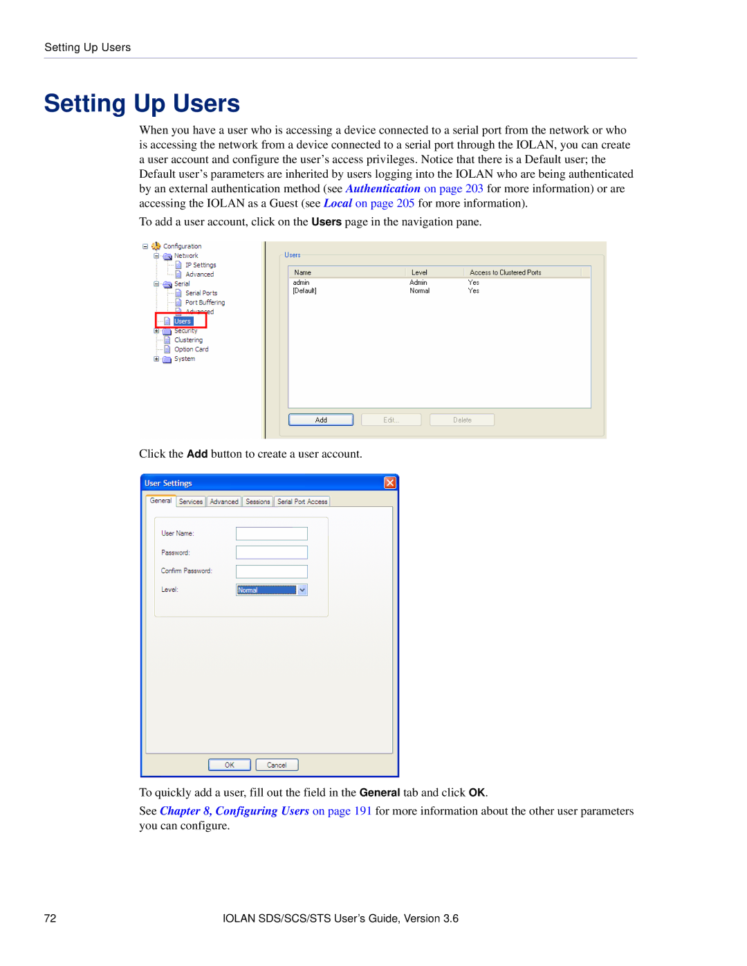 Perle Systems STS, SCS manual Setting Up Users 