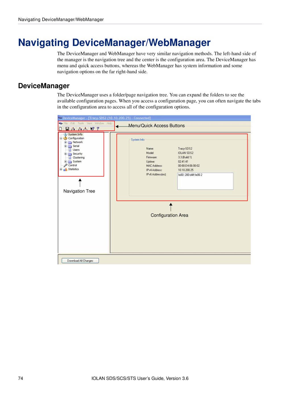 Perle Systems STS, SCS manual Navigating DeviceManager/WebManager 