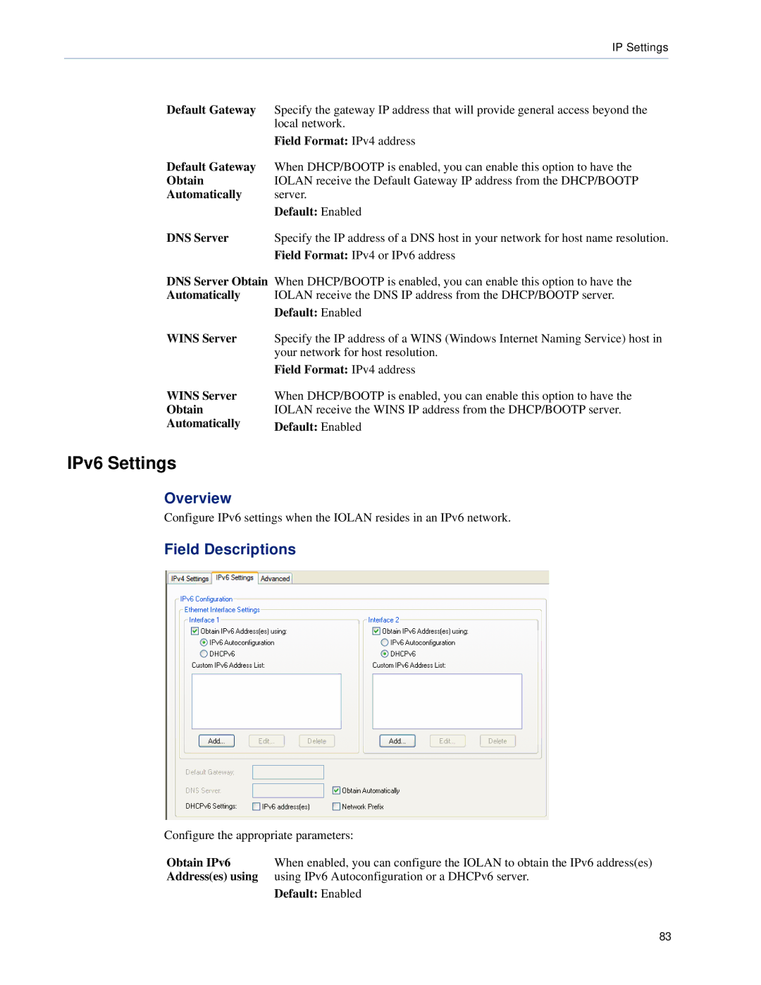 Perle Systems SCS, STS manual IPv6 Settings 