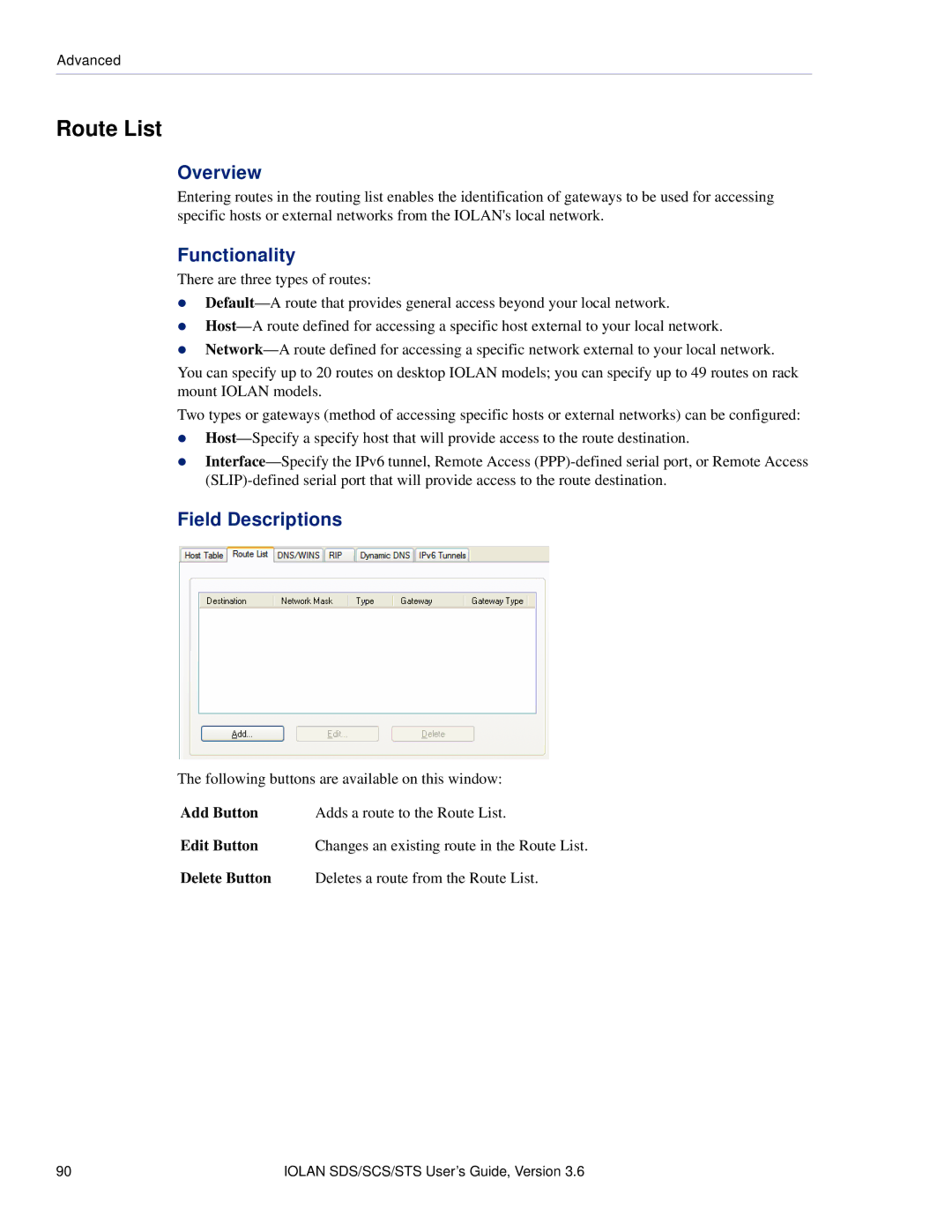 Perle Systems STS, SCS manual Route List 