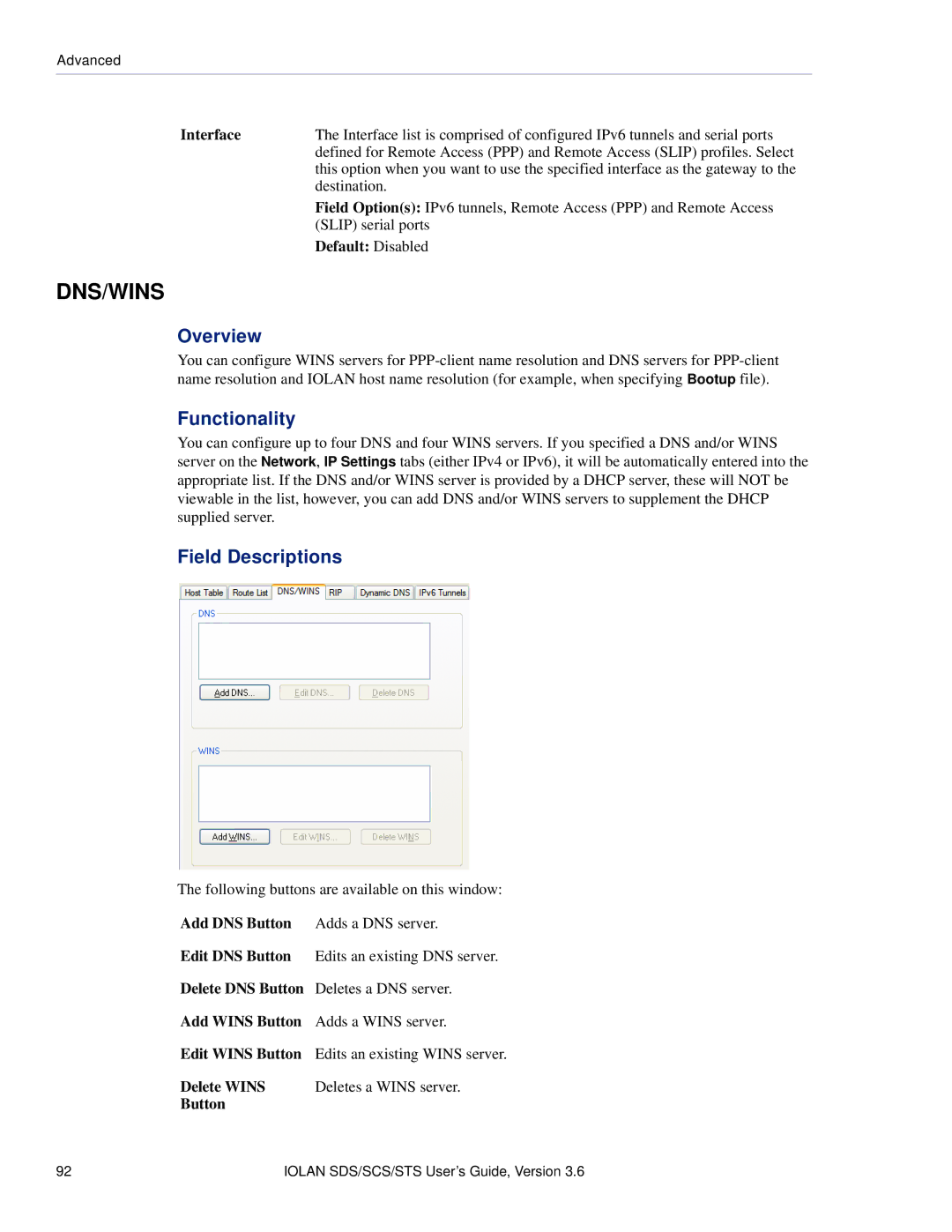 Perle Systems STS, SCS manual Dns/Wins 