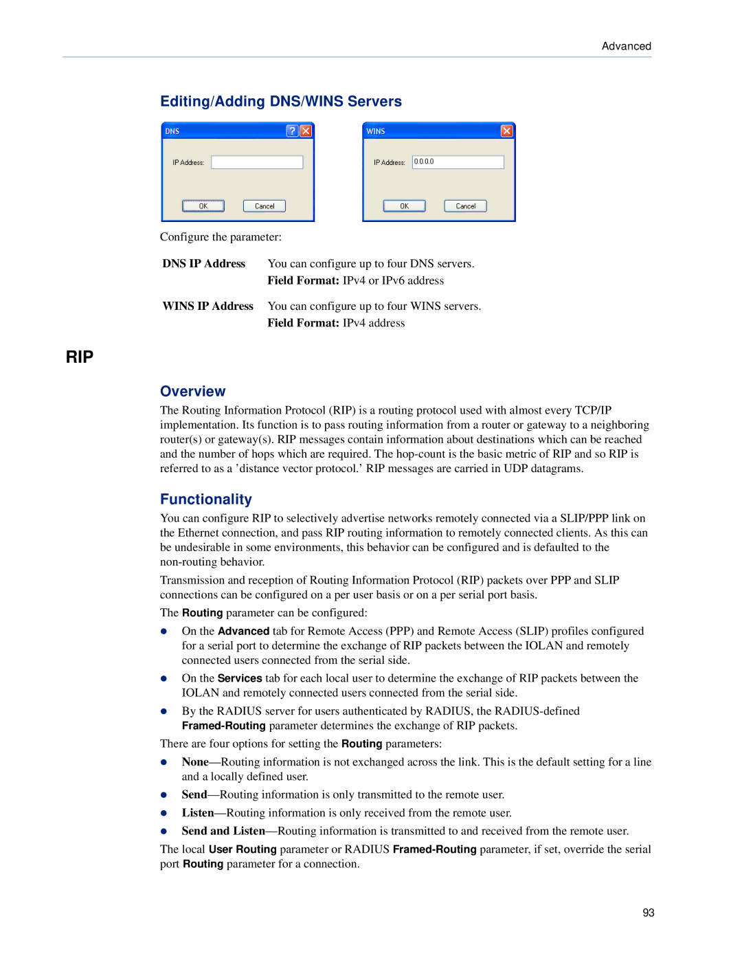 Perle Systems SCS, STS manual Rip, Editing/Adding DNS/WINS Servers 