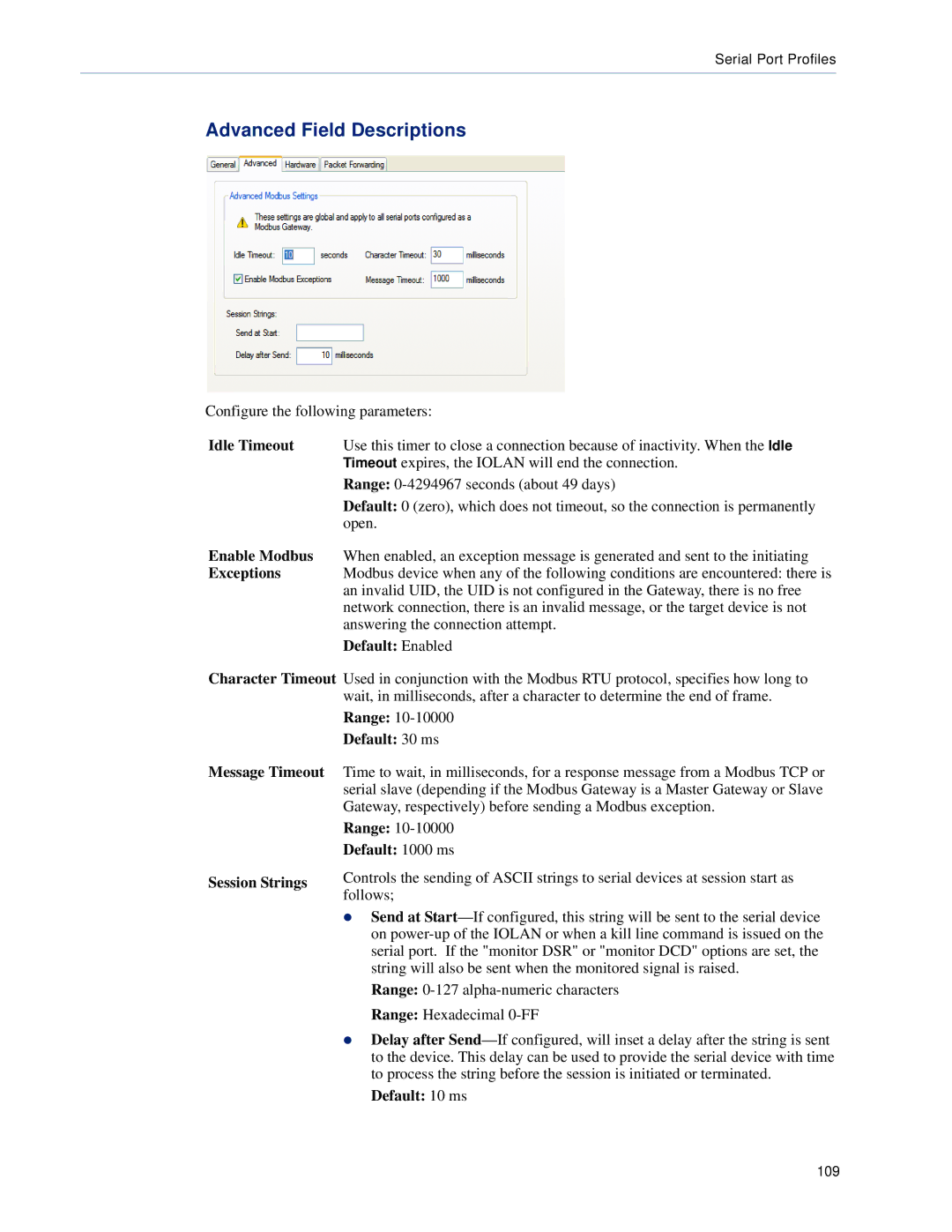 Perle Systems DS1, TS2 manual Advanced Field Descriptions, Default 30 ms, Message Timeout, Default 1000 ms 