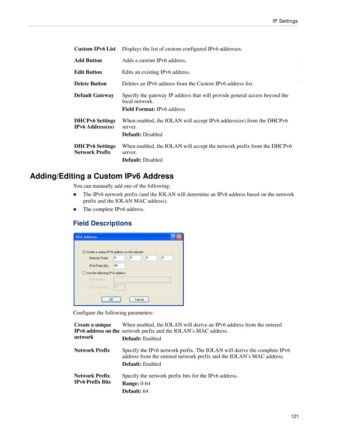 Perle Systems DS1, TS2 manual Adding/Editing a Custom IPv6 Address 