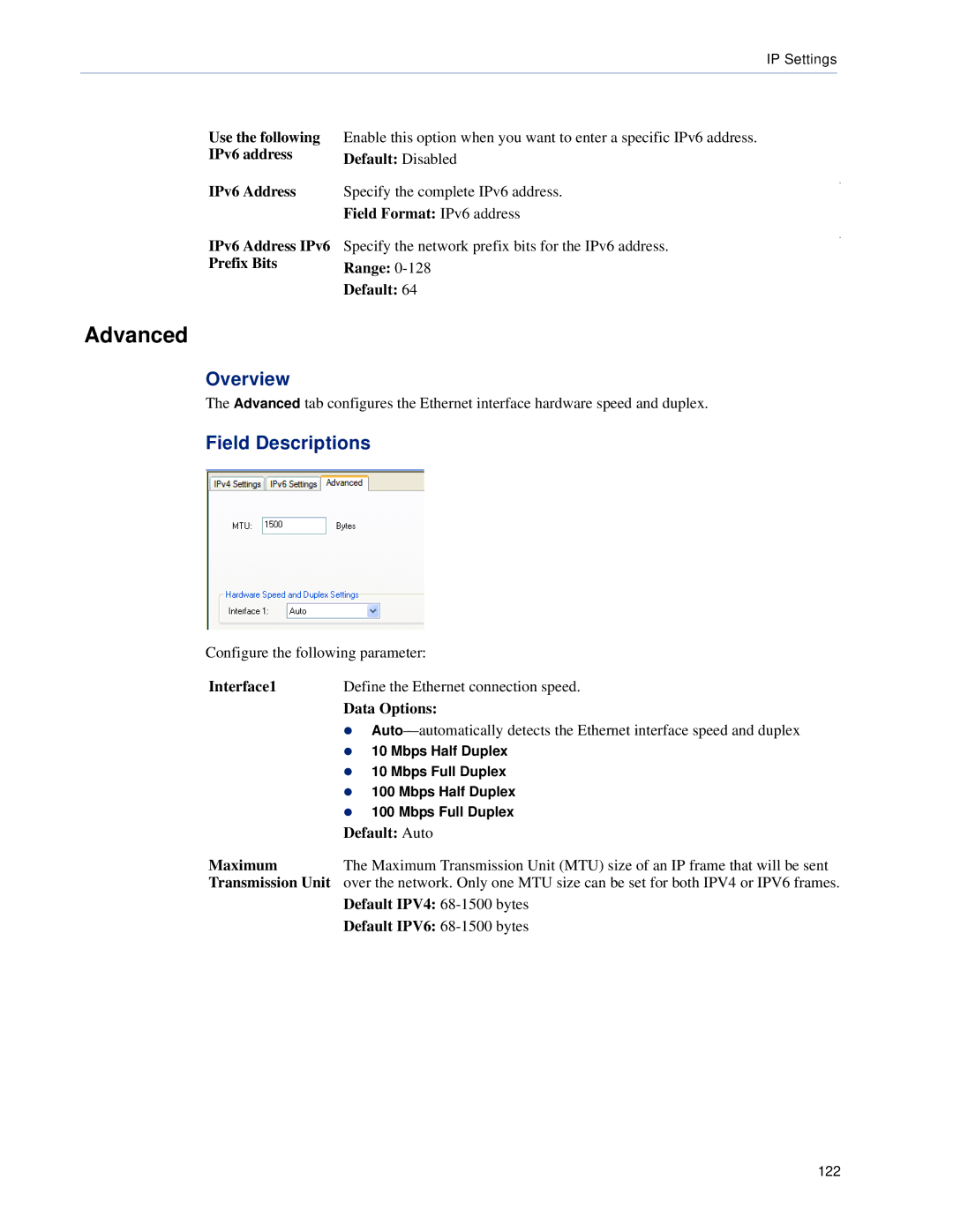 Perle Systems TS2, DS1 manual Advanced, Default IPV6 68-1500 bytes 