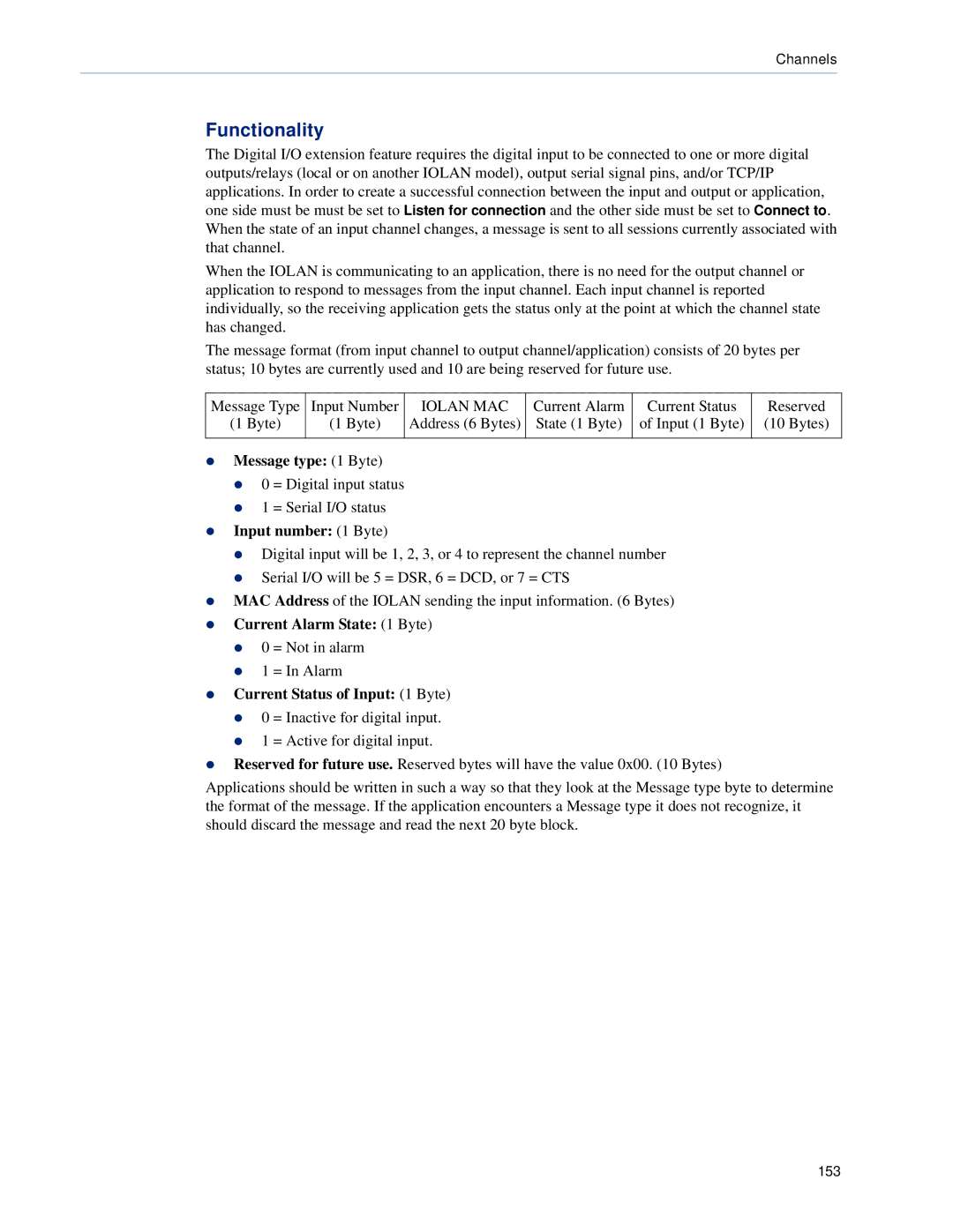 Perle Systems DS1, TS2 manual Message type 1 Byte, Input number 1 Byte, Current Alarm State 1 Byte z 0 = Not in alarm 