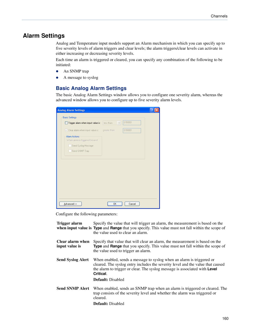 Perle Systems TS2, DS1 manual Basic Analog Alarm Settings 