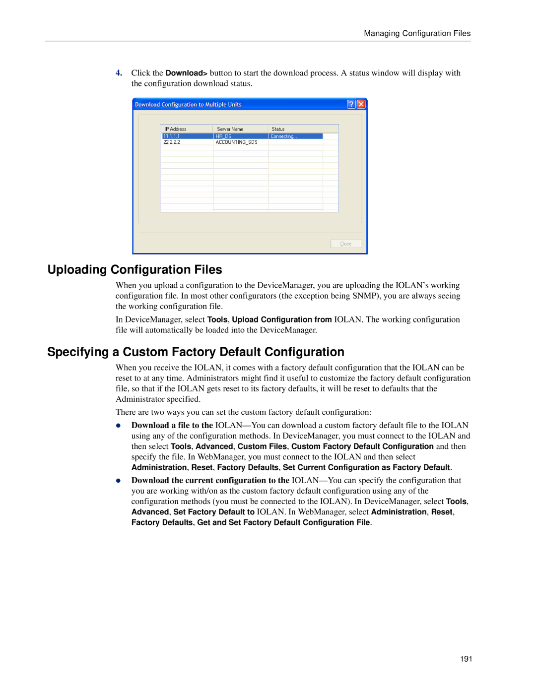 Perle Systems DS1, TS2 manual Uploading Configuration Files, Specifying a Custom Factory Default Configuration 