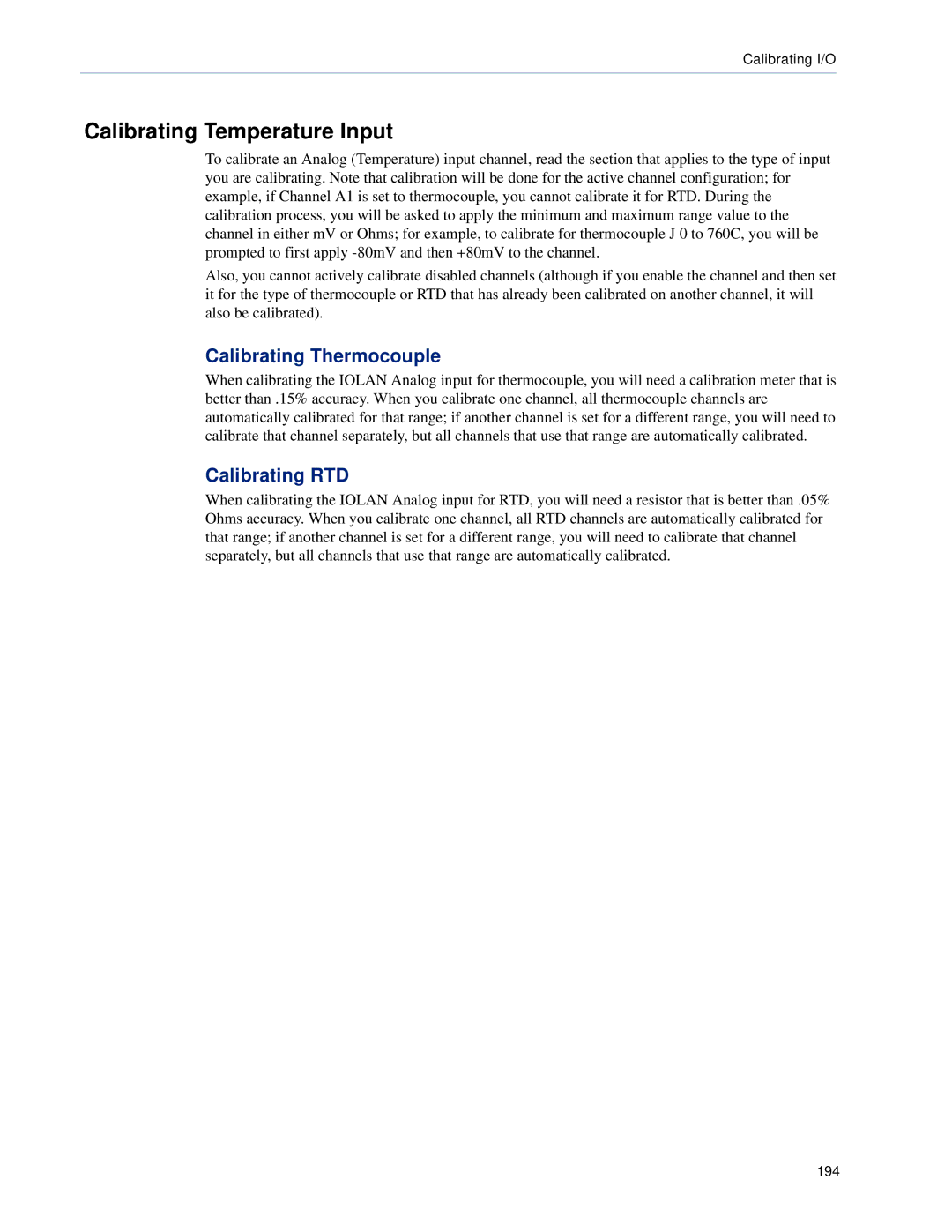 Perle Systems TS2, DS1 manual Calibrating Temperature Input, Calibrating Thermocouple, Calibrating RTD 