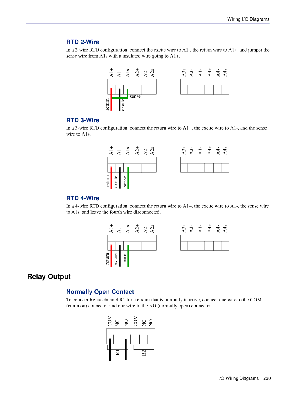 Perle Systems TS2, DS1 manual Relay Output, RTD 2-Wire, RTD 3-Wire, RTD 4-Wire, Normally Open Contact 