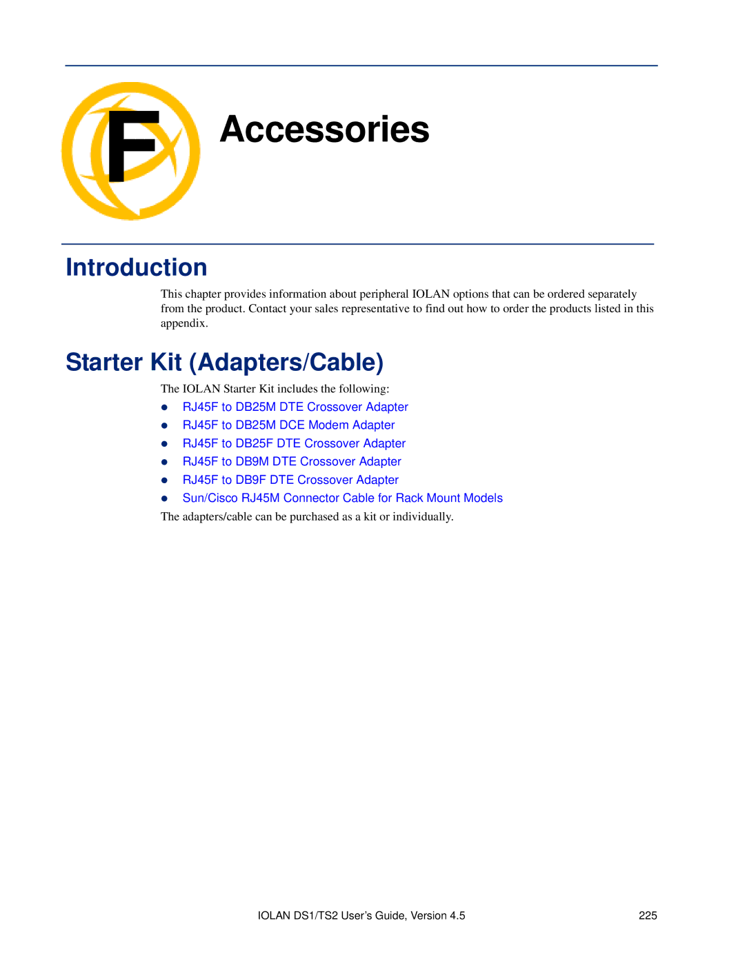 Perle Systems DS1, TS2 manual Accessories, Starter Kit Adapters/Cable 