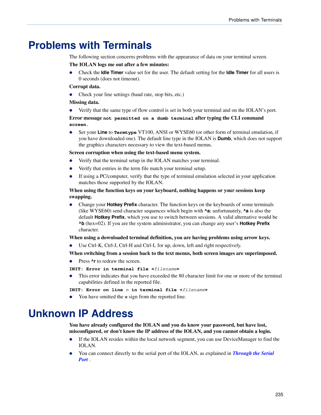 Perle Systems DS1, TS2 manual Problems with Terminals, Unknown IP Address 