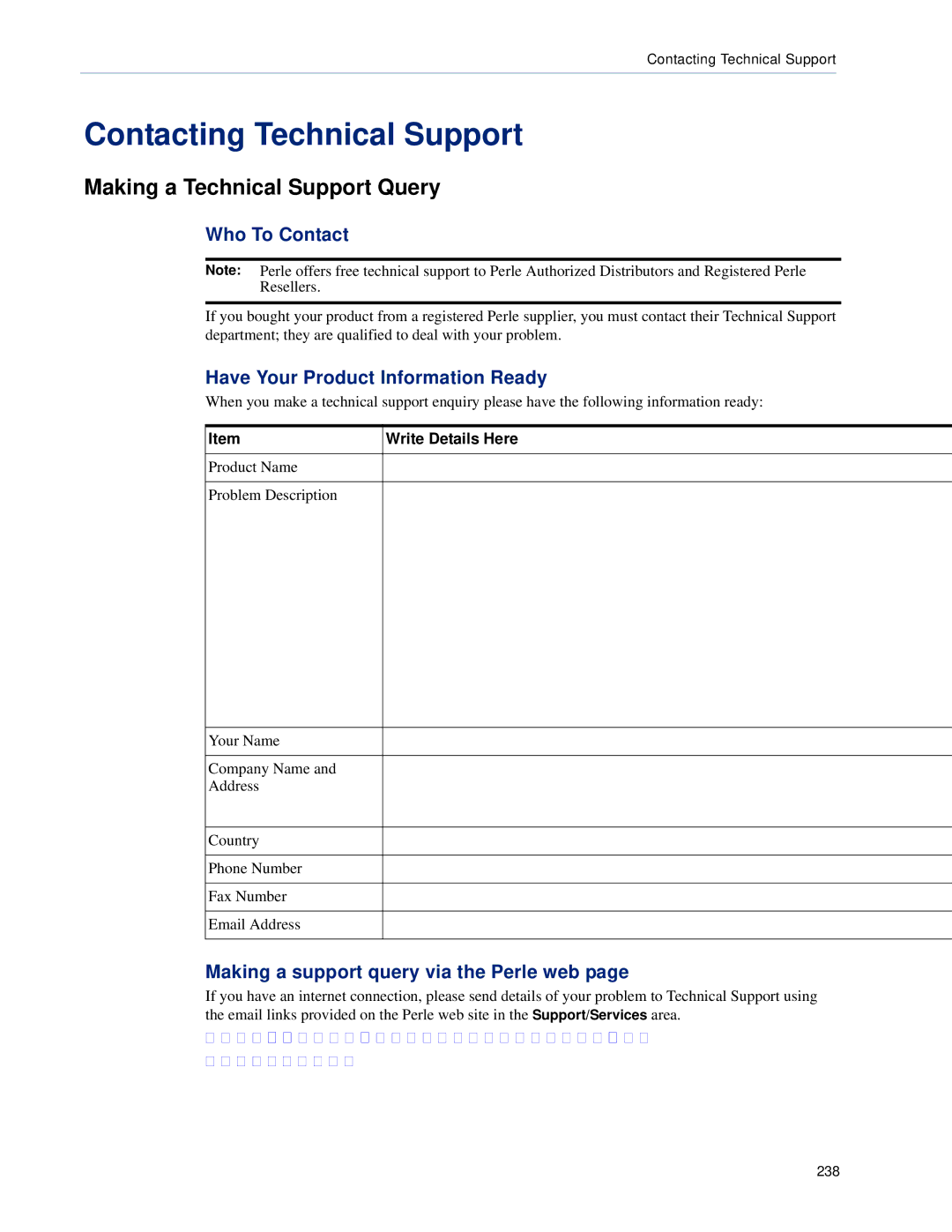 Perle Systems TS2, DS1 manual Contacting Technical Support, Making a Technical Support Query 